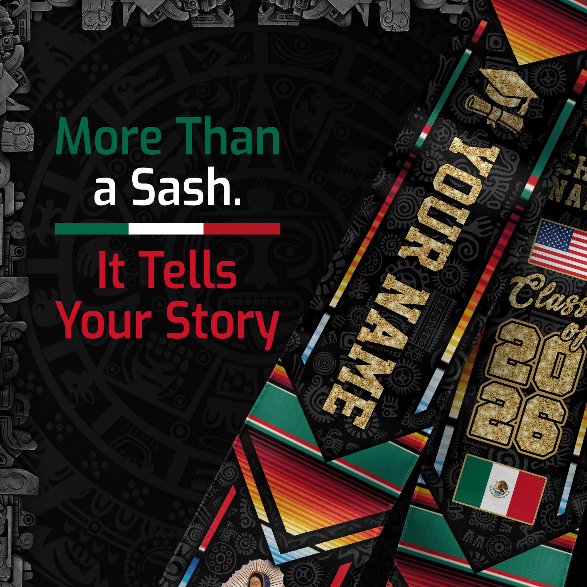 Mexican Flag Graduation Sash 2026, Mexico Graduation Stole, Customizable Detail Stole