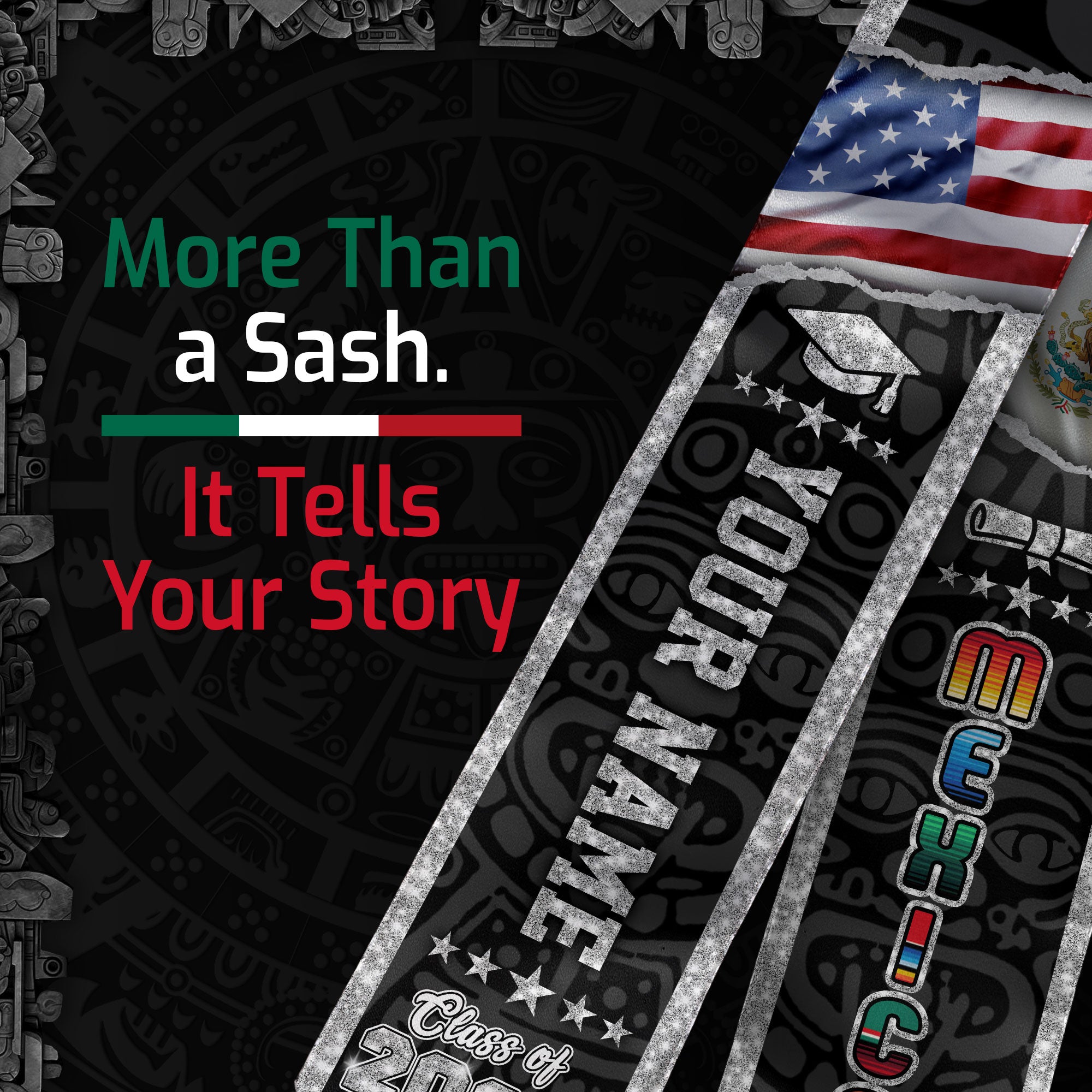 Mexico Flag Graduation Stole 2026, Mexican Grad Sash, Graduation Stole with Custom Details