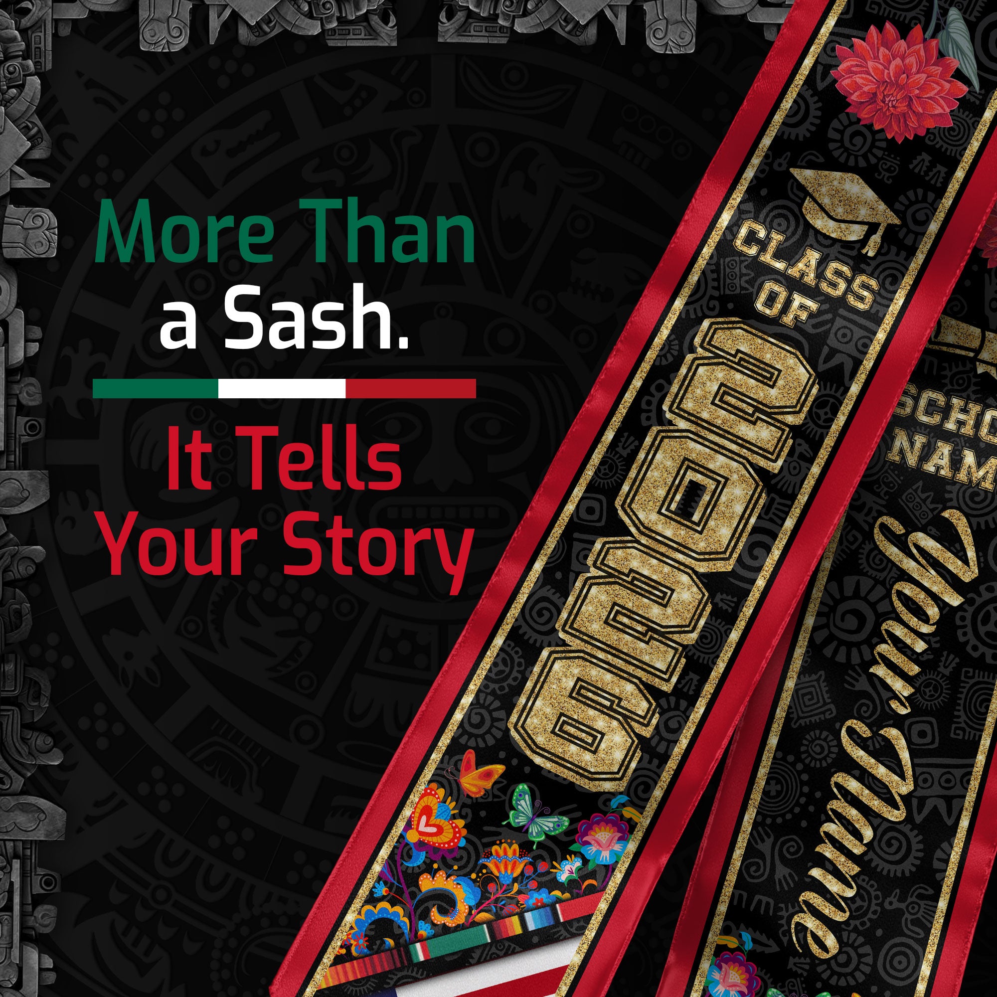 Mexican Graduation Stole 2026, Mexican Flag Sash, Custom Accent Graduation Stole 2026