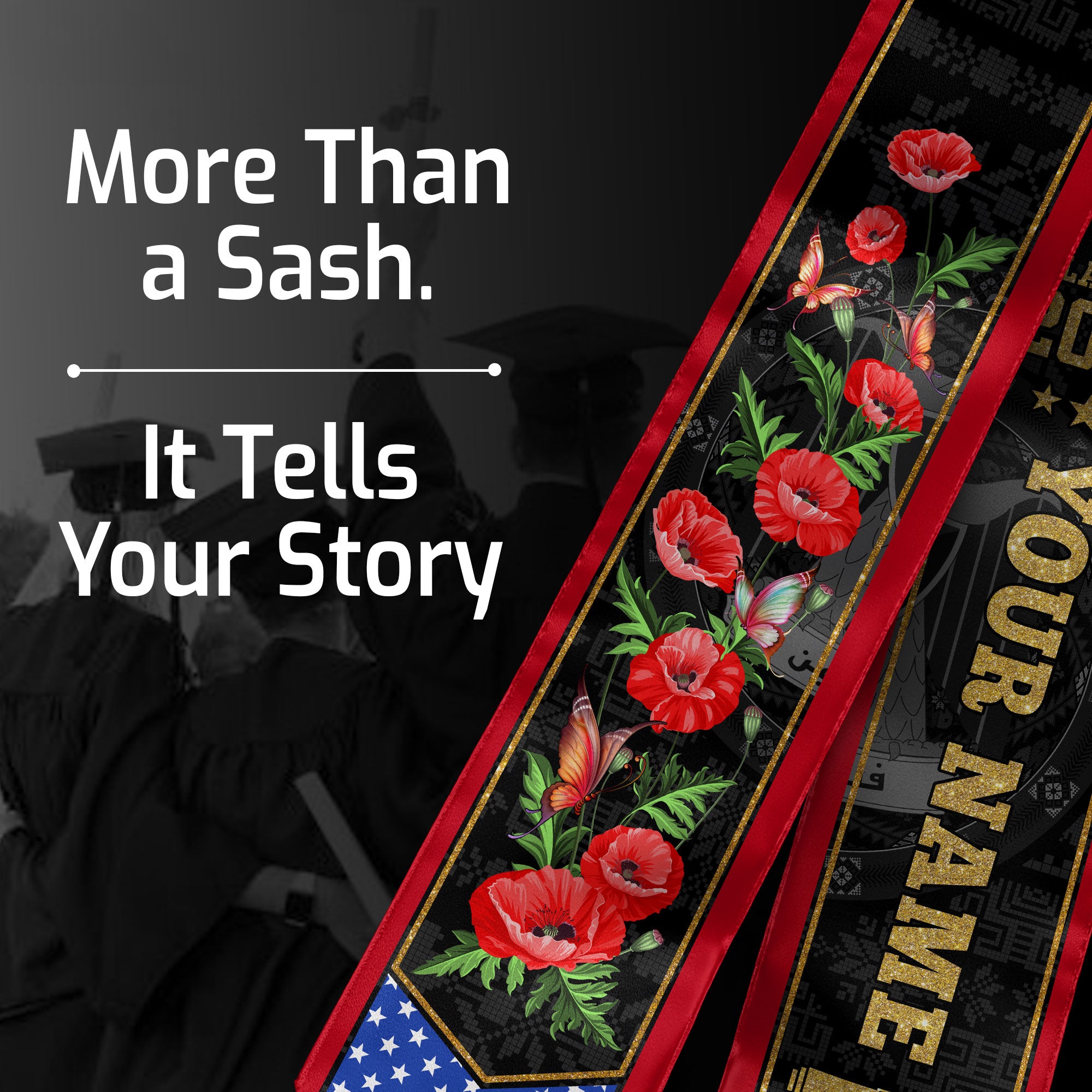 Palestine Graduation Stole 2026, Palestinian Flag Sash, Graduation Stole with Custom Accent