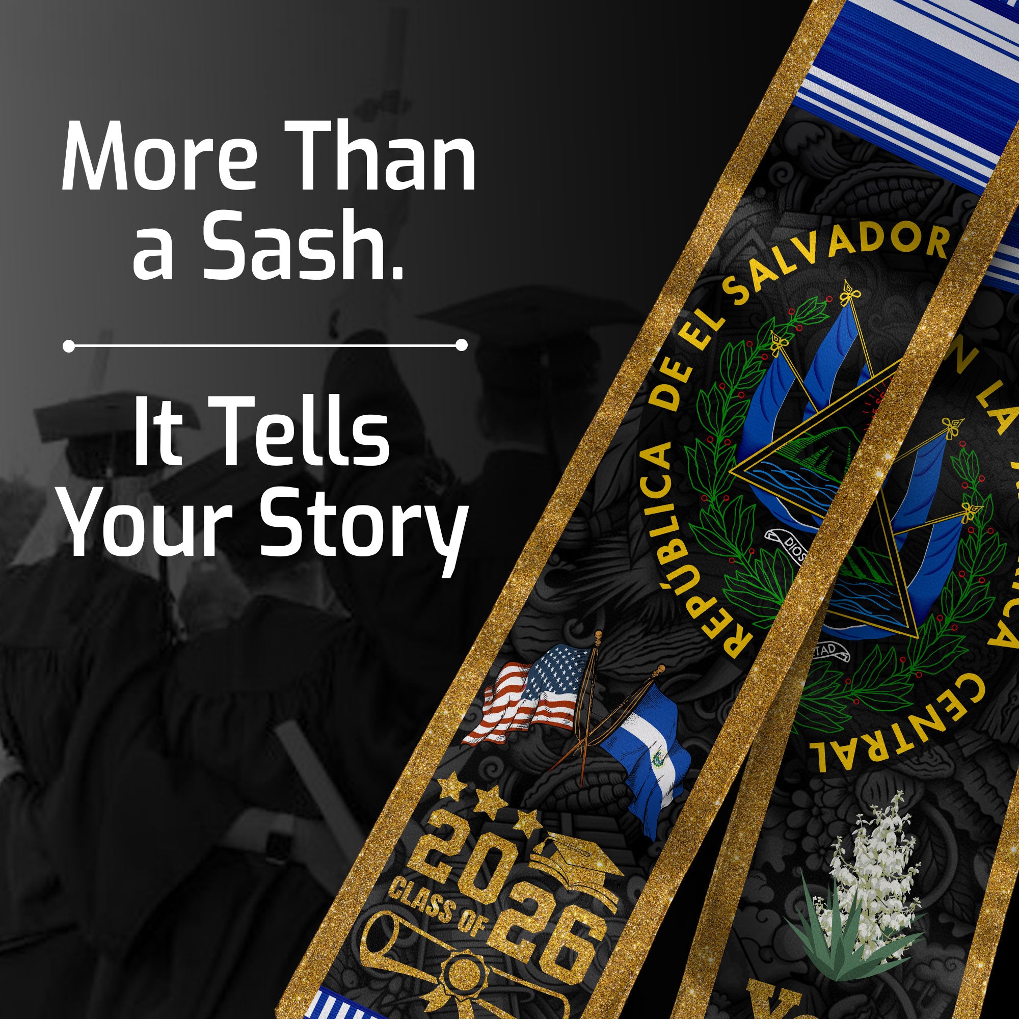 Salvadoran Flag Graduation Sash 2026, El Salvador Stole for Graduates, Grad Stole