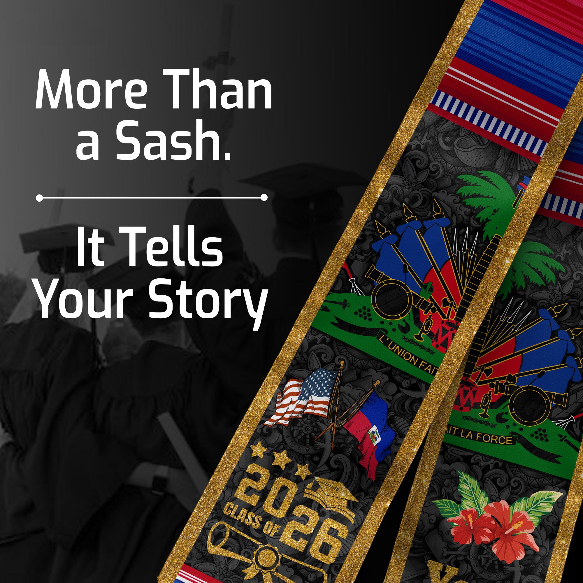 Haitian Graduation Sash 2026, Haitian Flag Graduation Sash, Stole for Graduates