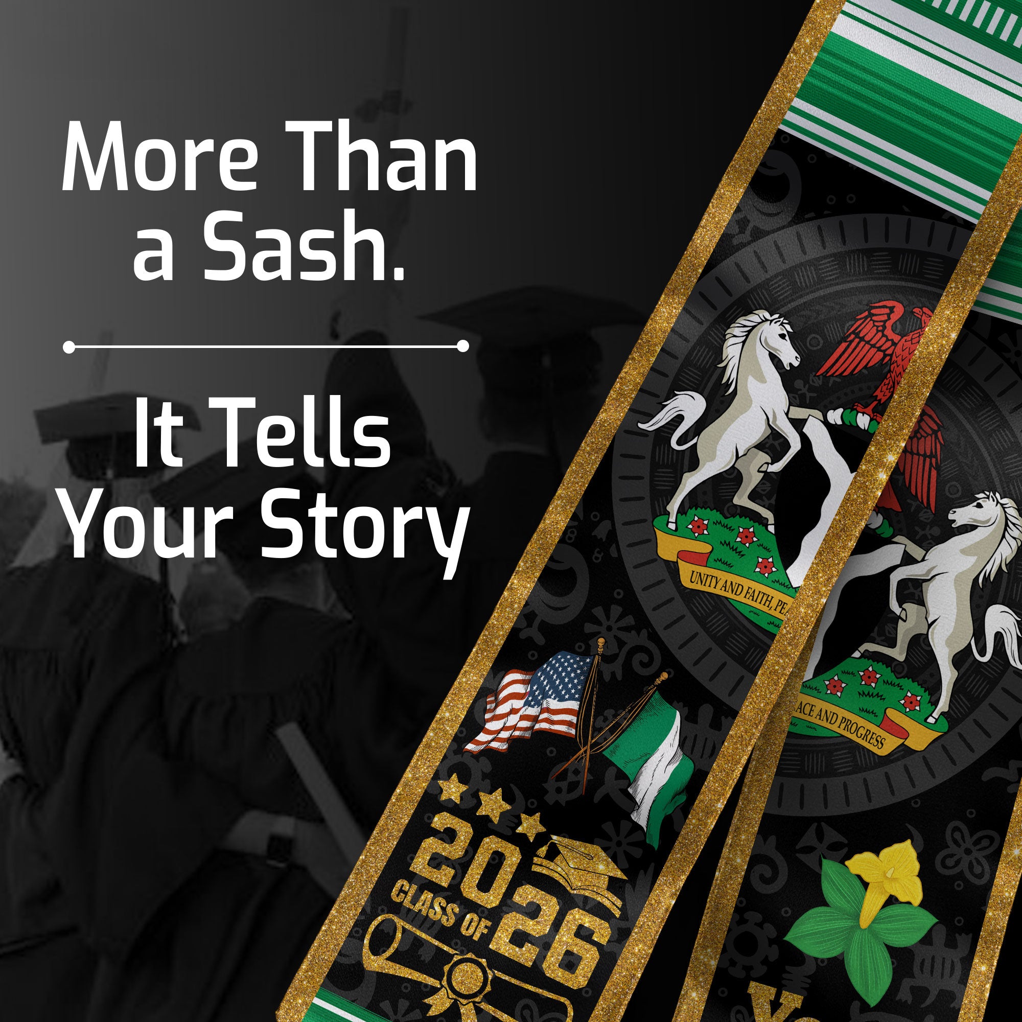Nigerian Flag Graduation Sash 2026, Nigeria Graduation Stole, Customizable Detail Sash