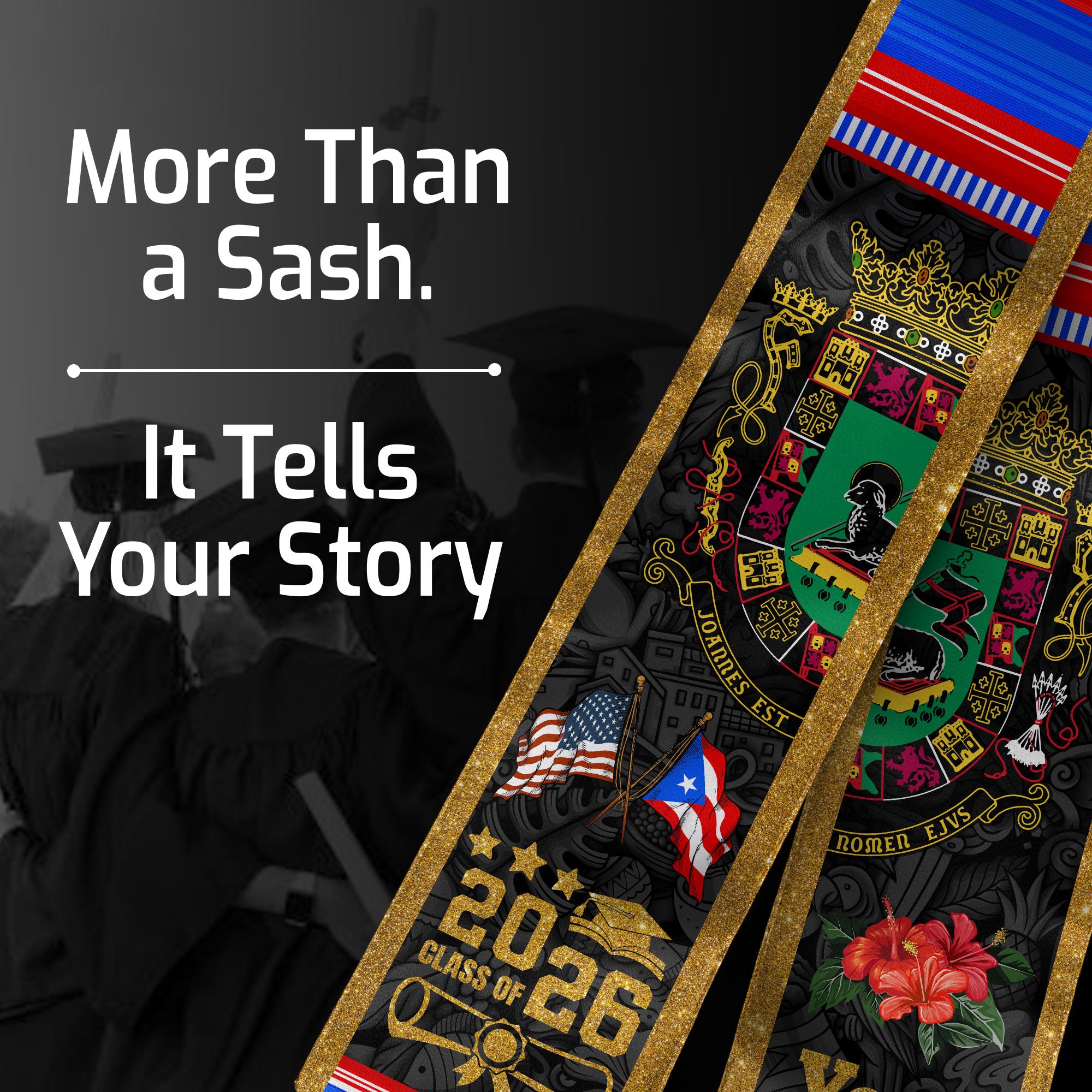 Puerto Rican Flag Graduation Sash 2026, Puerto Rico Stole, Customizable Detail Sash