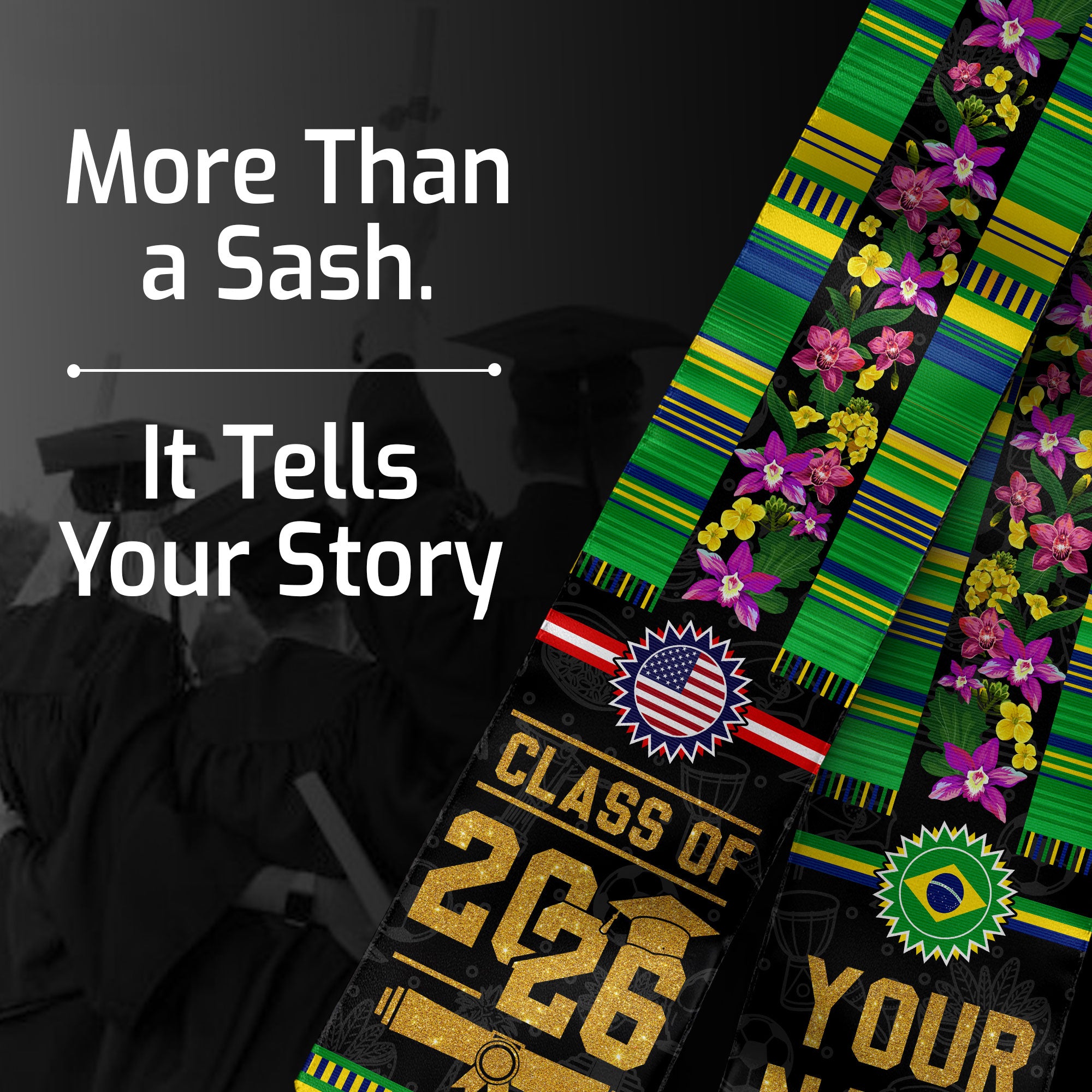 Brazil Flag Graduation Stole 2026, Brazil Stole Sash, Custom Grad Sash for Class of 2026