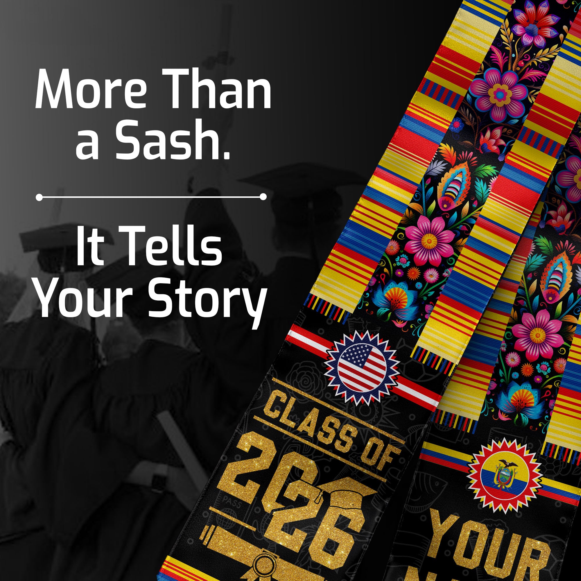Ecuador Flag Graduation Stole 2026, Ecuador Stole Sash, Custom Grad Sash Class of 2026