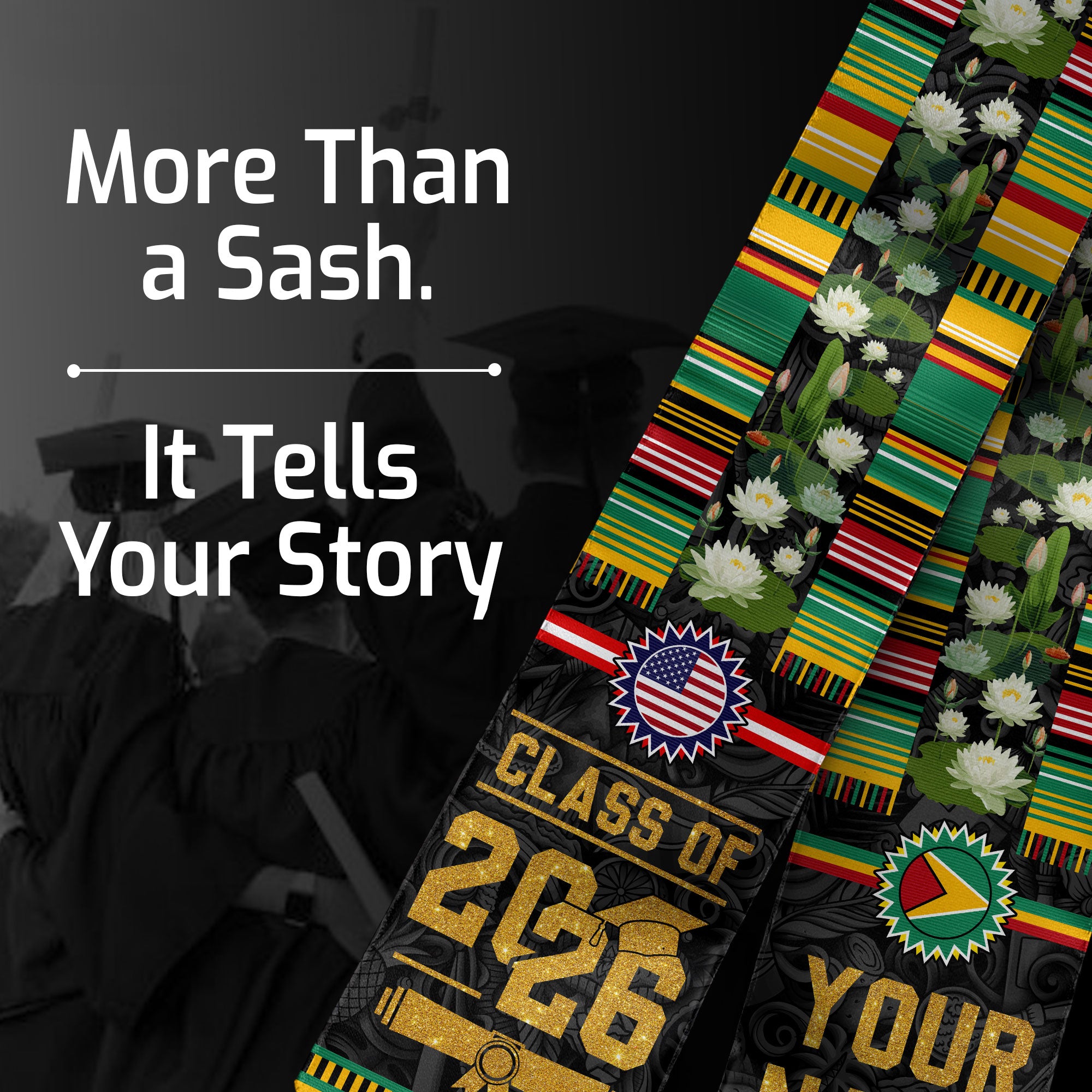 Guyana Flag Graduation Stole 2026, Guyana Stole Sash, Custom Grad Sash Class of 2026