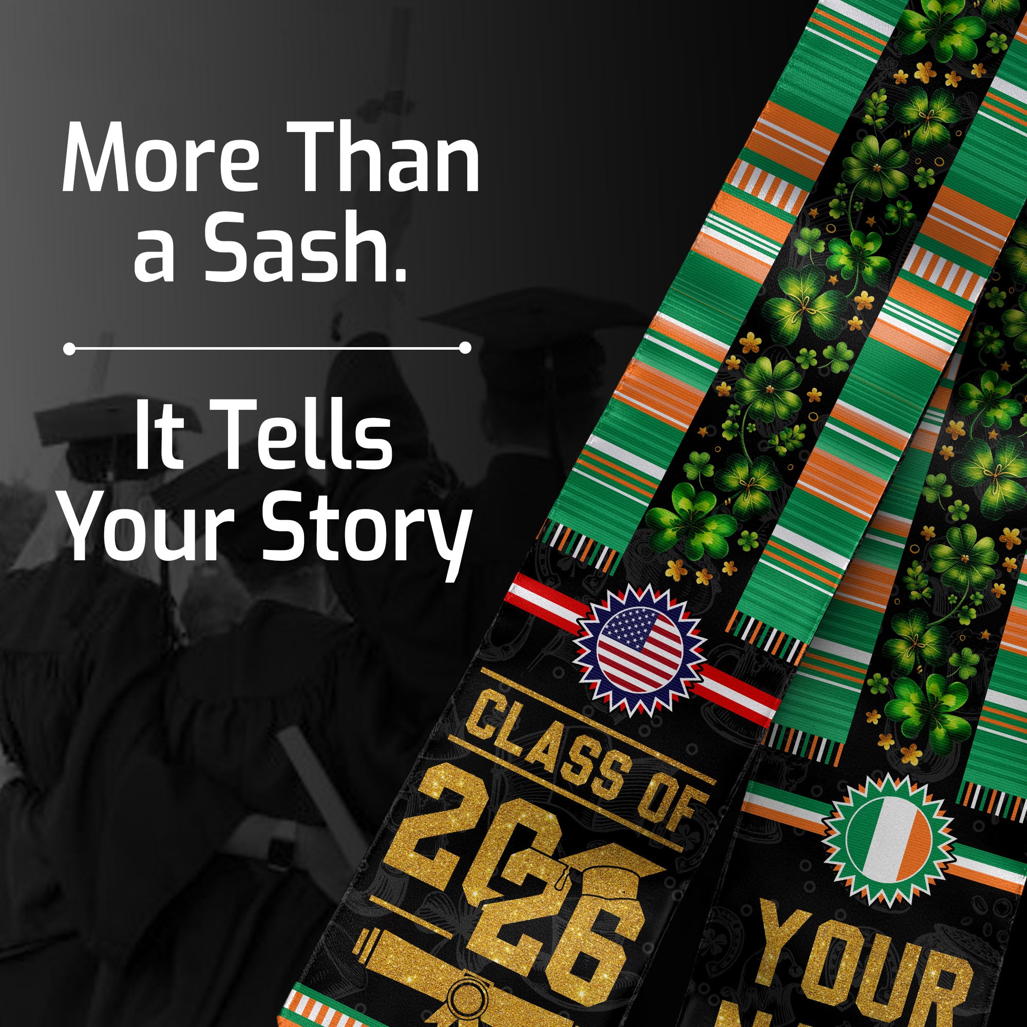 Ireland Flag Graduation Stole 2026, Ireland Stole Sash, Custom Grad Sash Class of 2026
