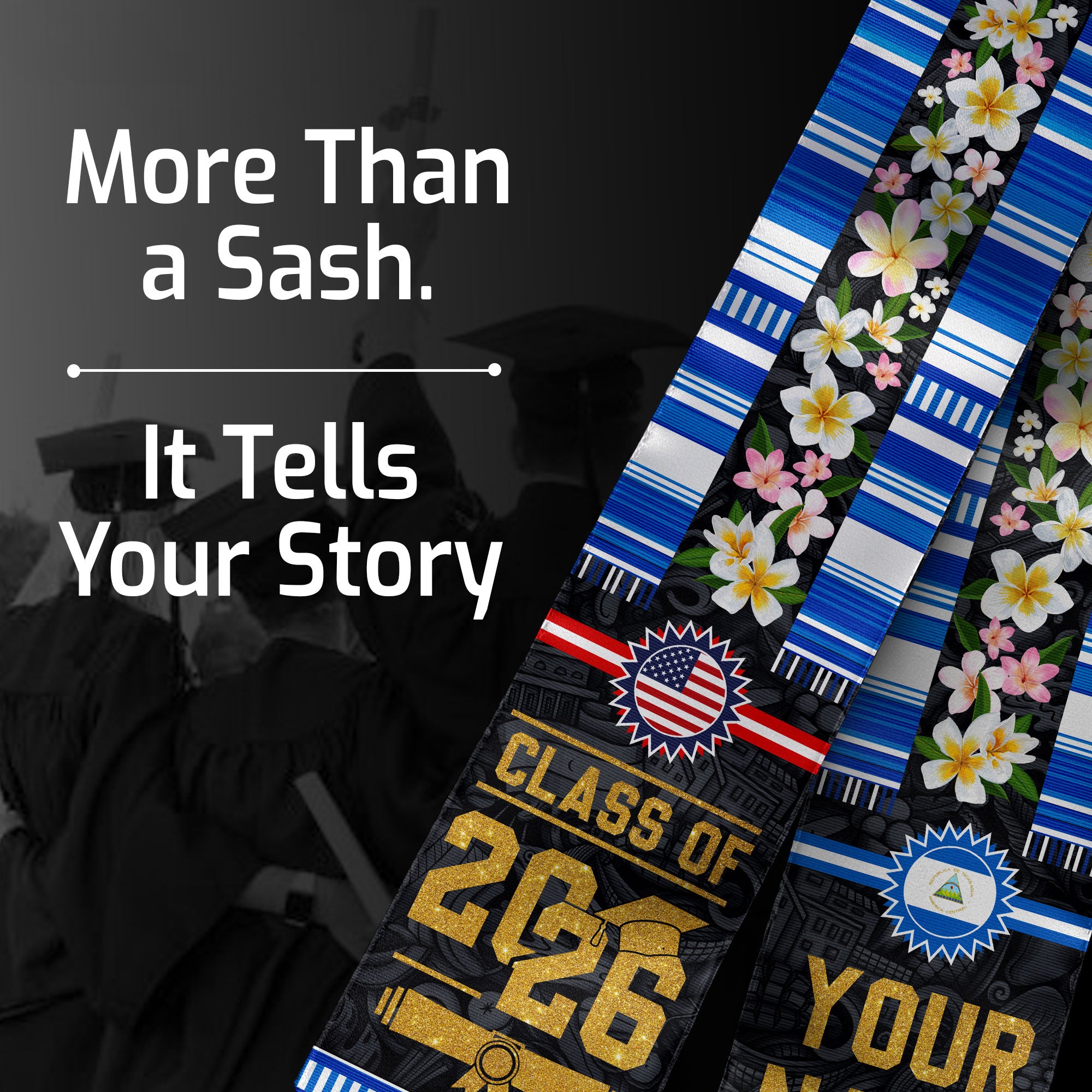 Nicaragua Flag Graduation Stole 2026, Nicaraguan Graduation Sash, Personalized Finish