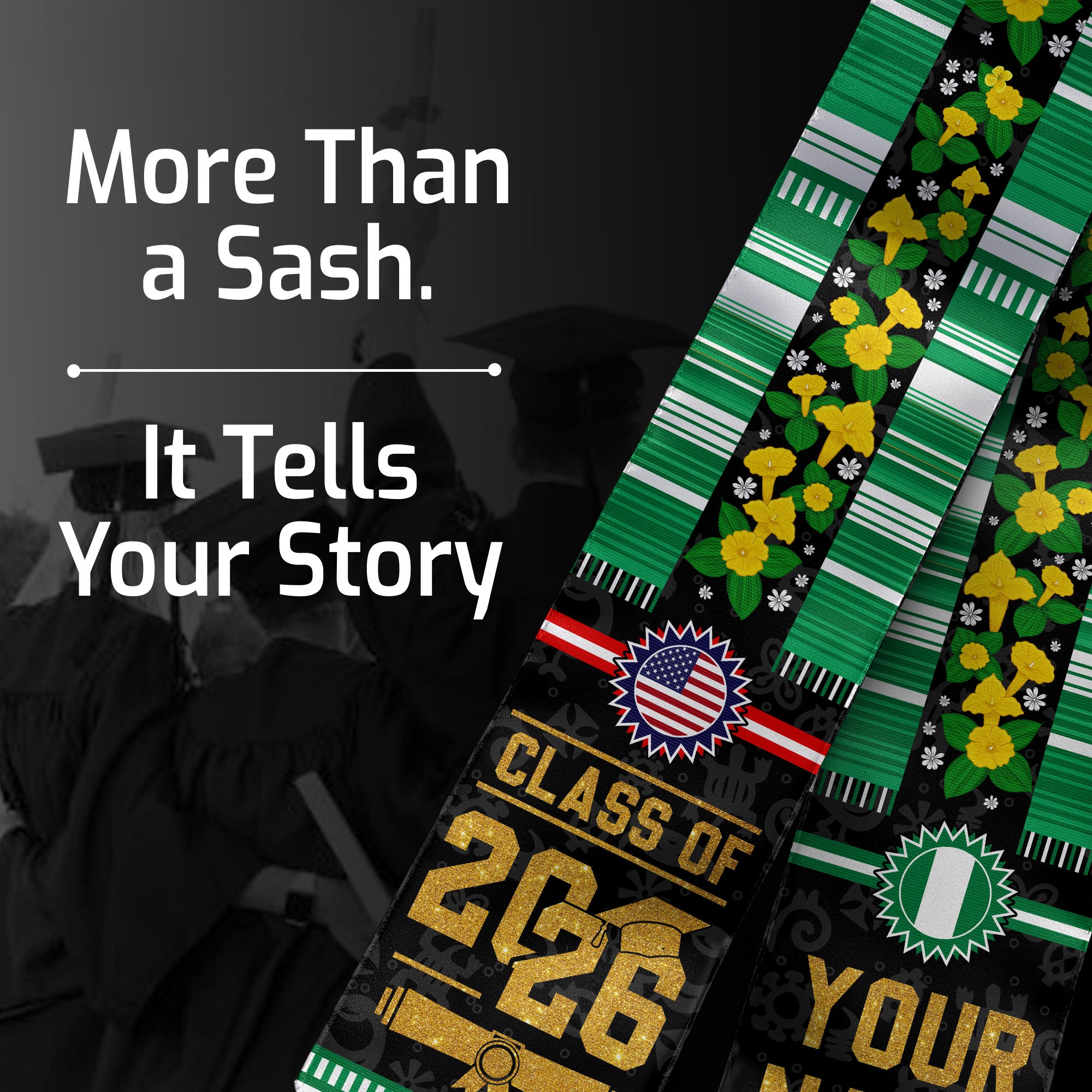 Nigeria Flag Graduation Stole 2026, Nigerian Graduation Sash, Personalized Finish