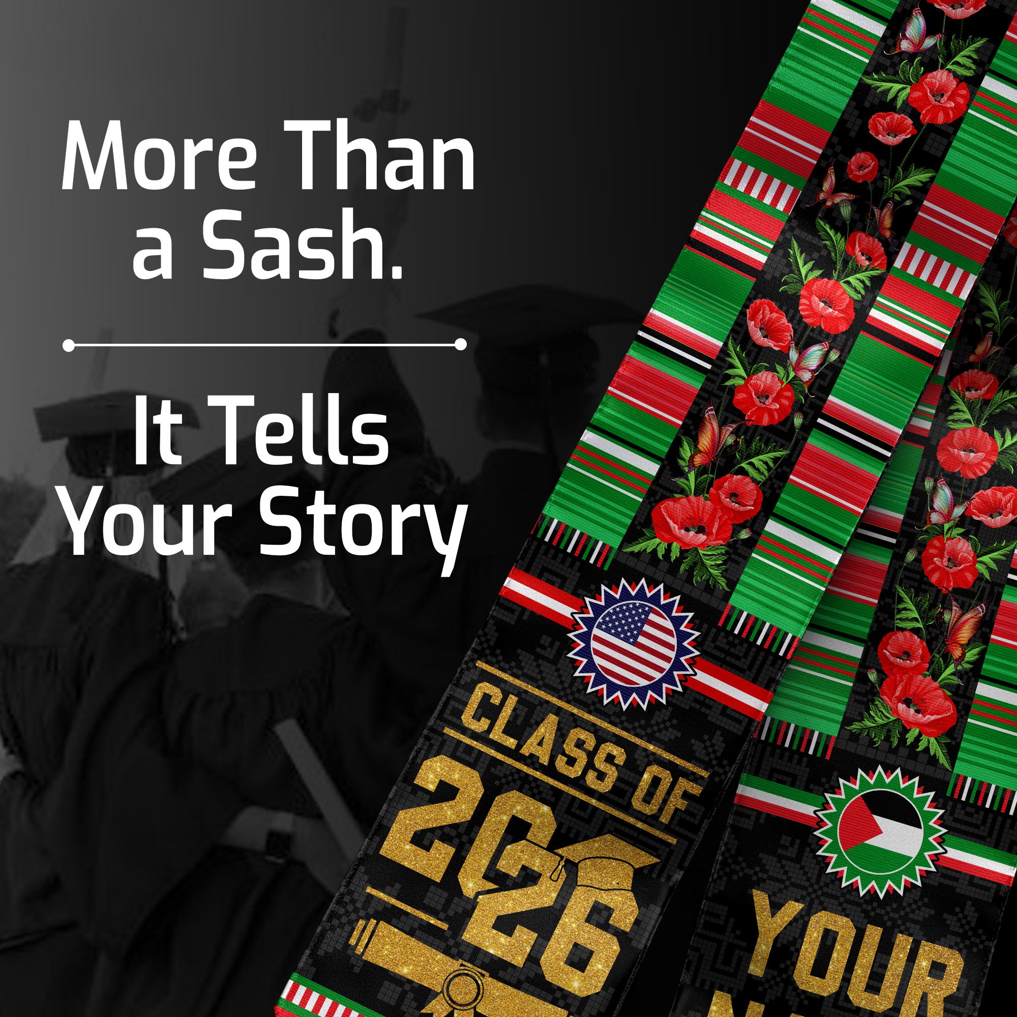 Palestine Flag Graduation Stole 2026, Palestinian Graduation Sash, Personalized Finish