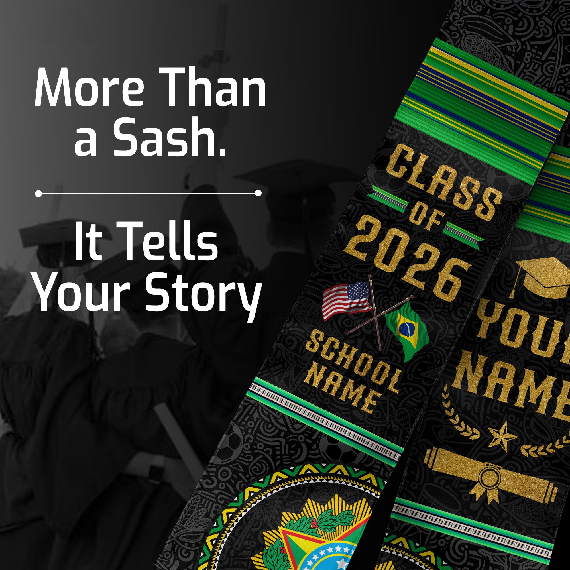 Custom Brazil Graduation Sash 2026, Brazilian Flag Stole, Brazil Graduation Stole 2026