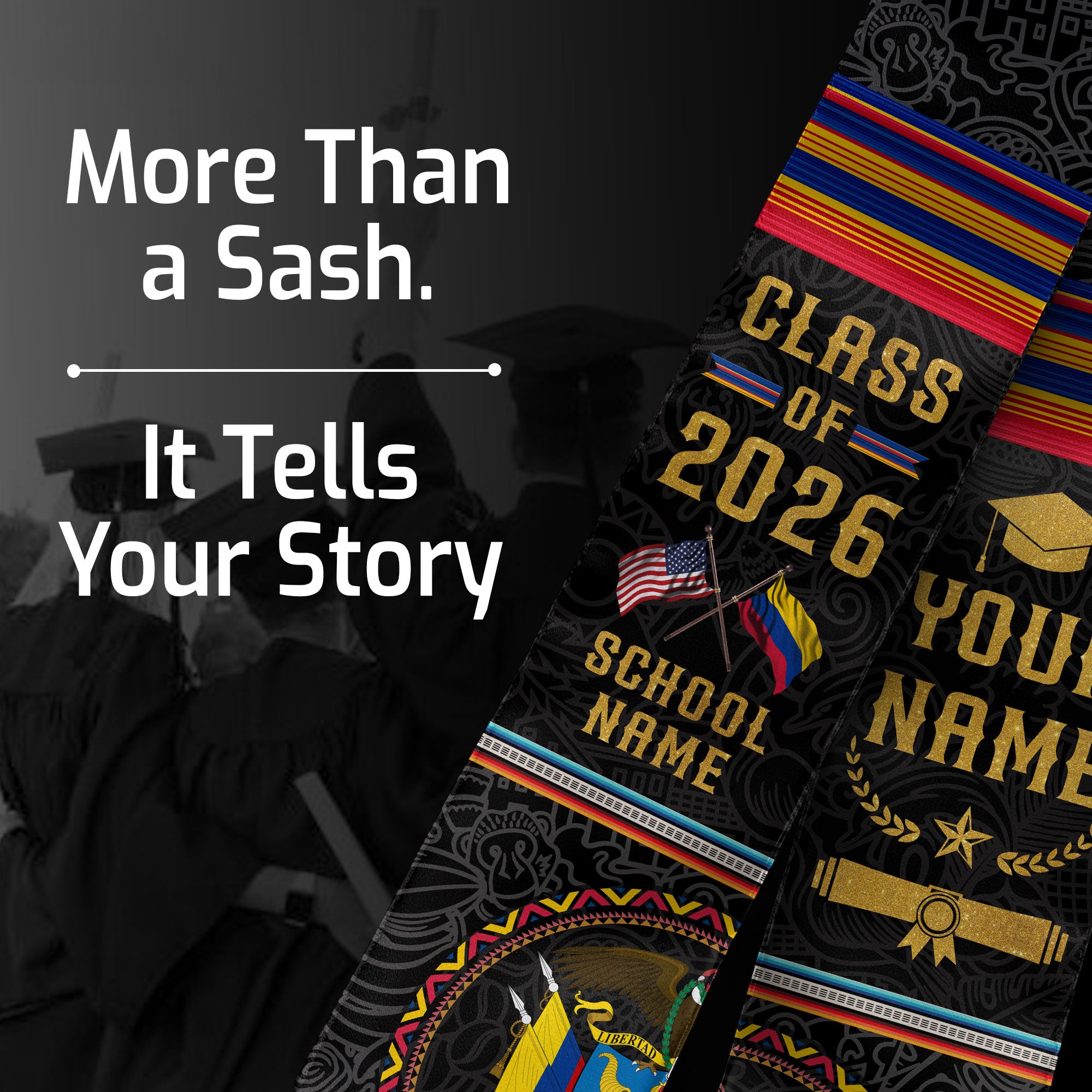 Colombian Graduation Stole 2026, National Flag Inspired Graduation Sash for Colombia Graduates