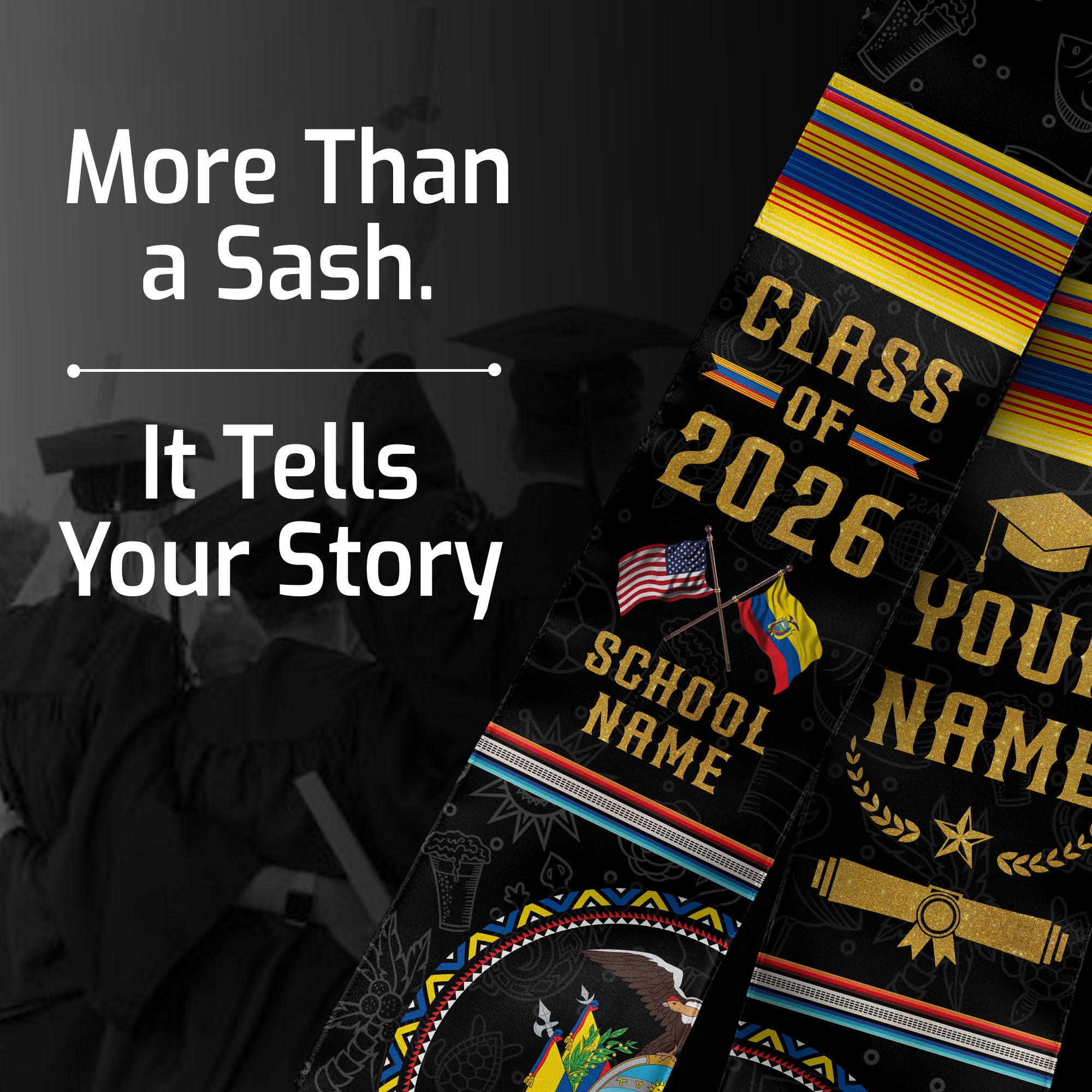 Custom Ecuador Graduation Sash 2026, Ecuadorian Flag Stole, Ecuador Graduation Stole 2026