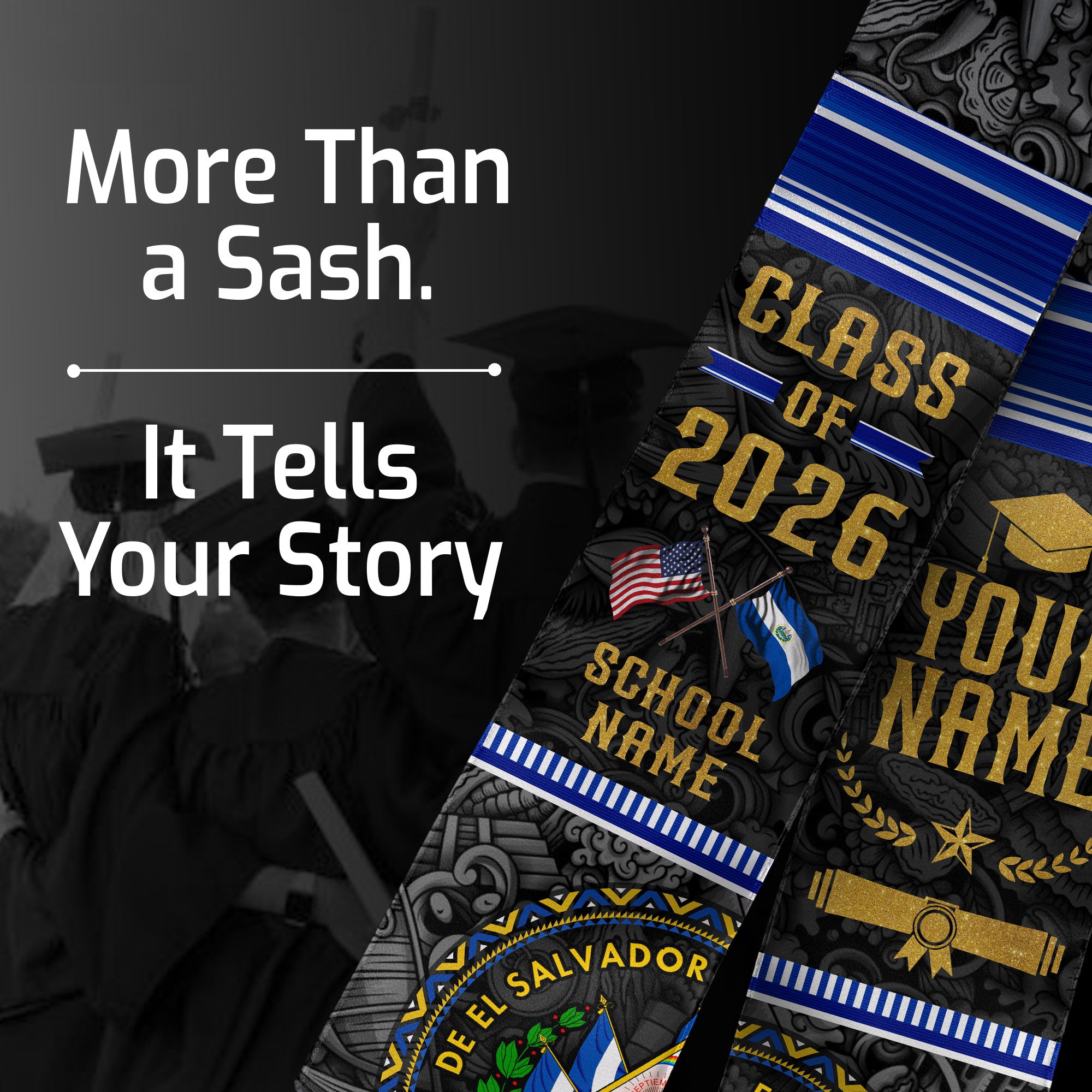 El Salvador Graduation Sash 2026, Salvadoran Flag Stole, Cultural Graduation Stole Gift