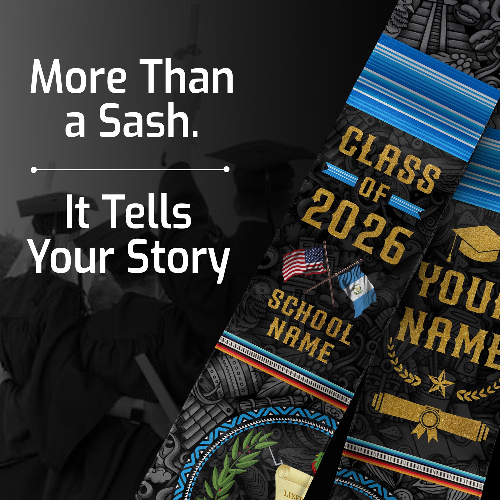 Customized Guatemalan Flag Graduation Sash 2026, Guatemala Graduation Stole, Custom Academic Style