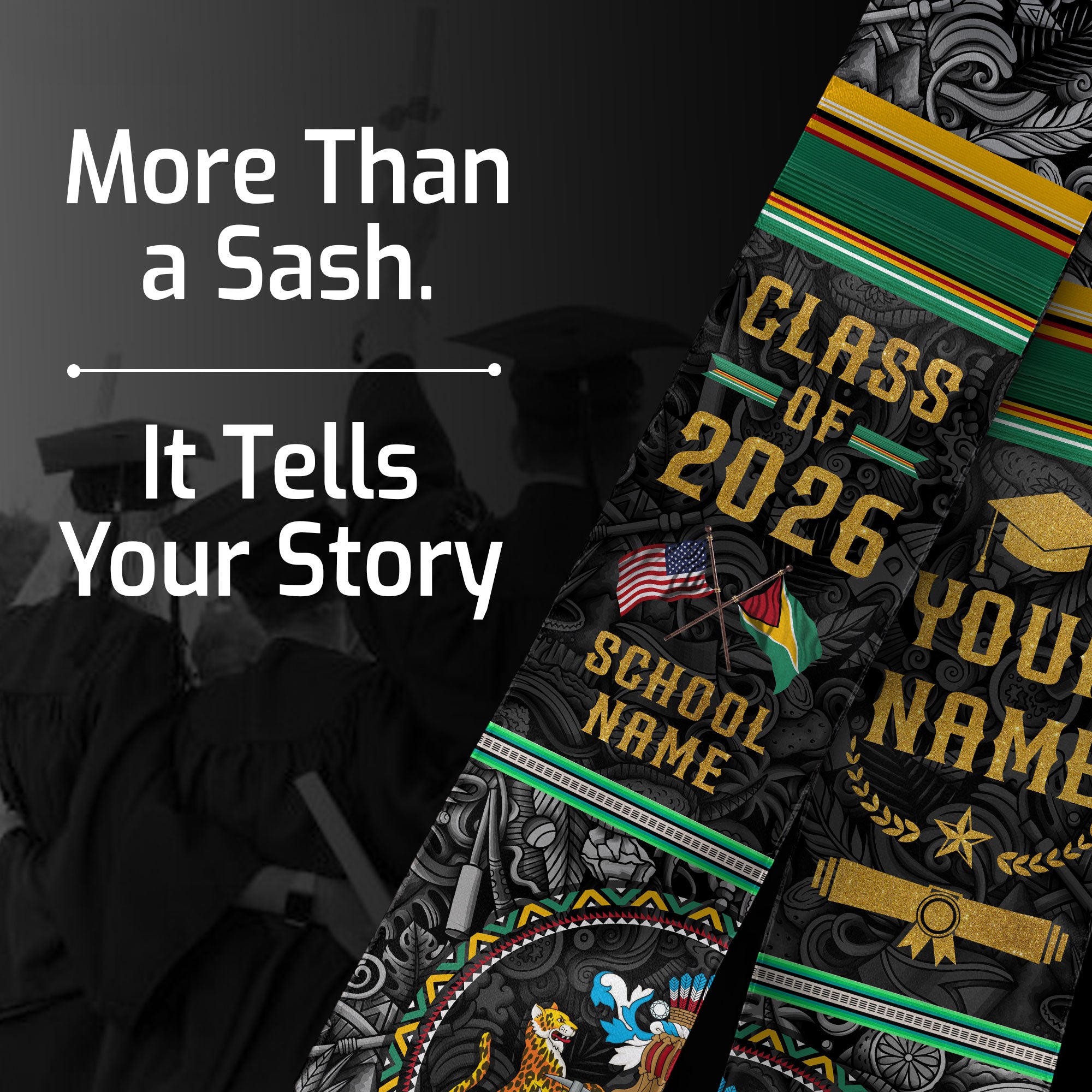 Custom Guyana Graduation Sash 2026, Guyanese Flag Stole, Guyana Graduation Stole 2026