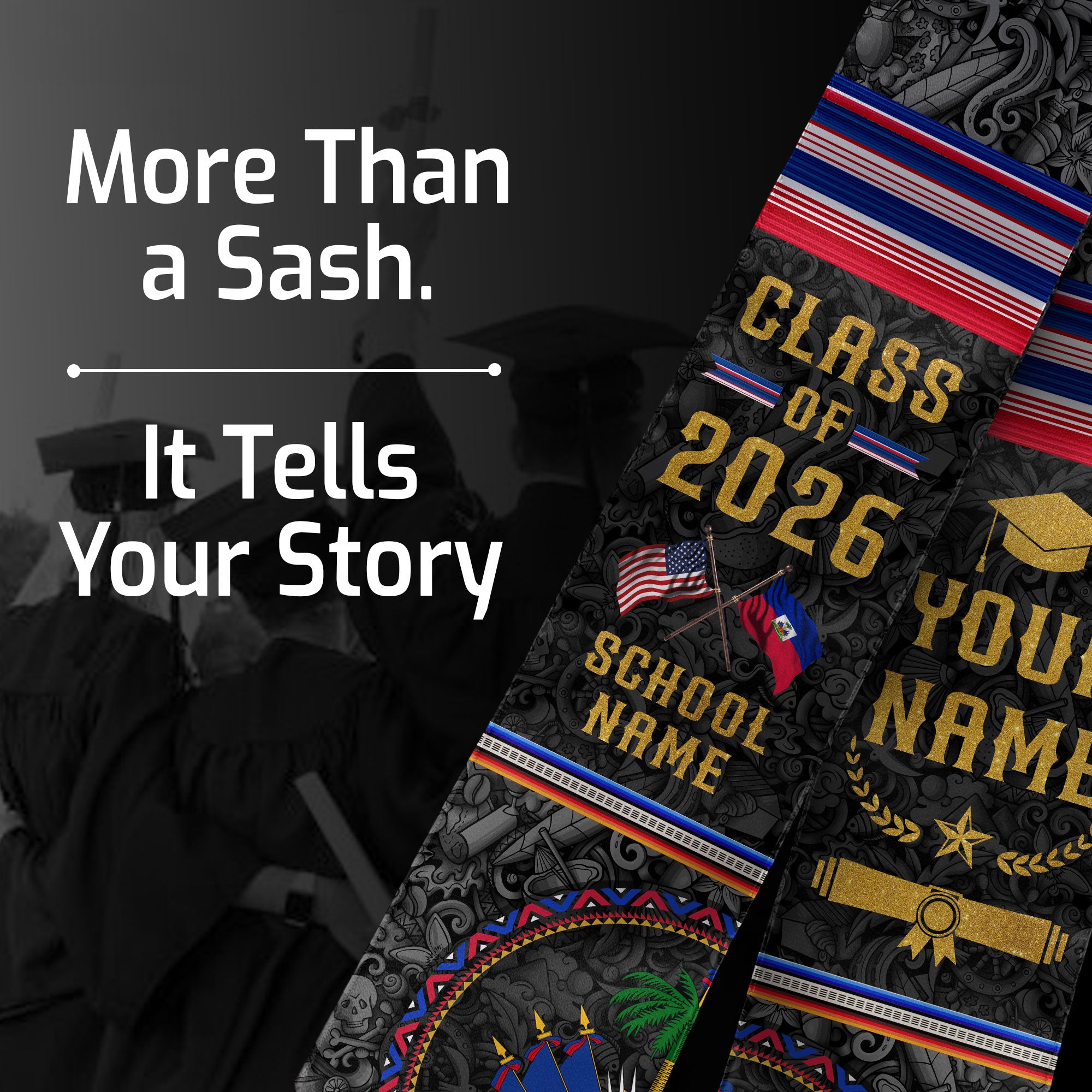 2026 Haitian Graduation Stole, Haiti Flag Sash, Haitian Cultural Graduation Sash