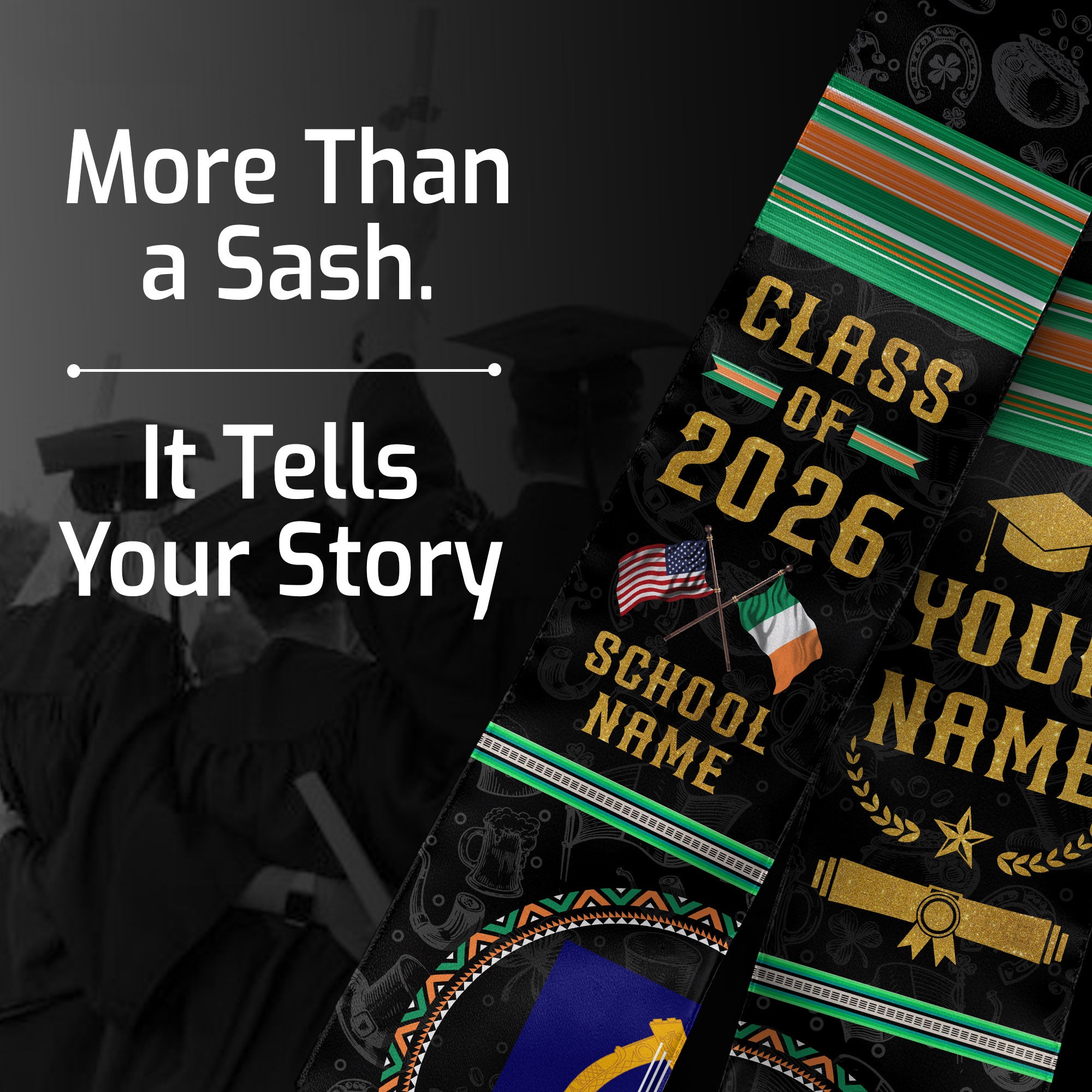 Custom Ireland Graduation Sash 2026, Irish Flag Stole, Ireland Graduation Stole for Grads