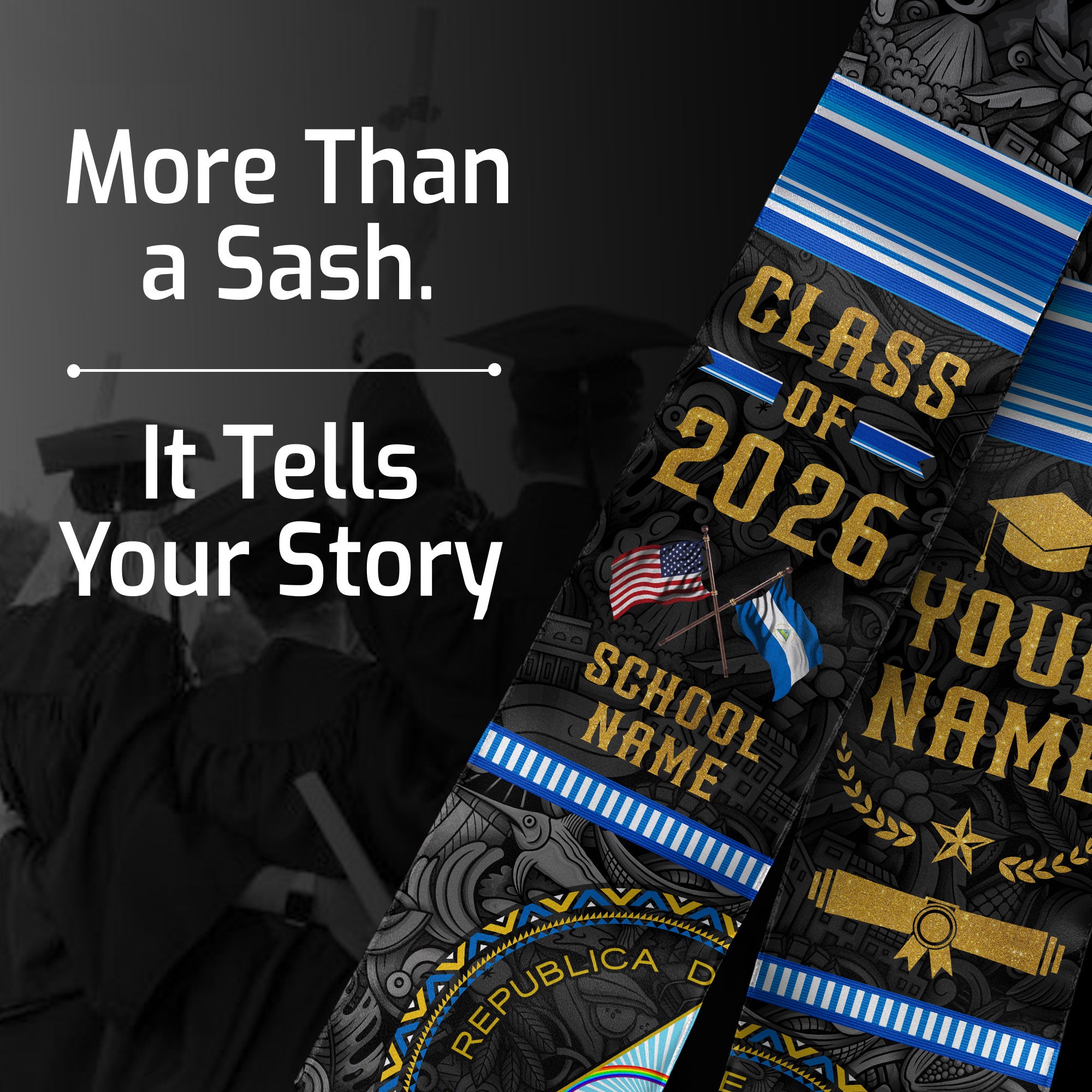 Nicaraguan Graduation Stole 2026, Nicaragua Flag Sash, Graduation Stole with Custom Details