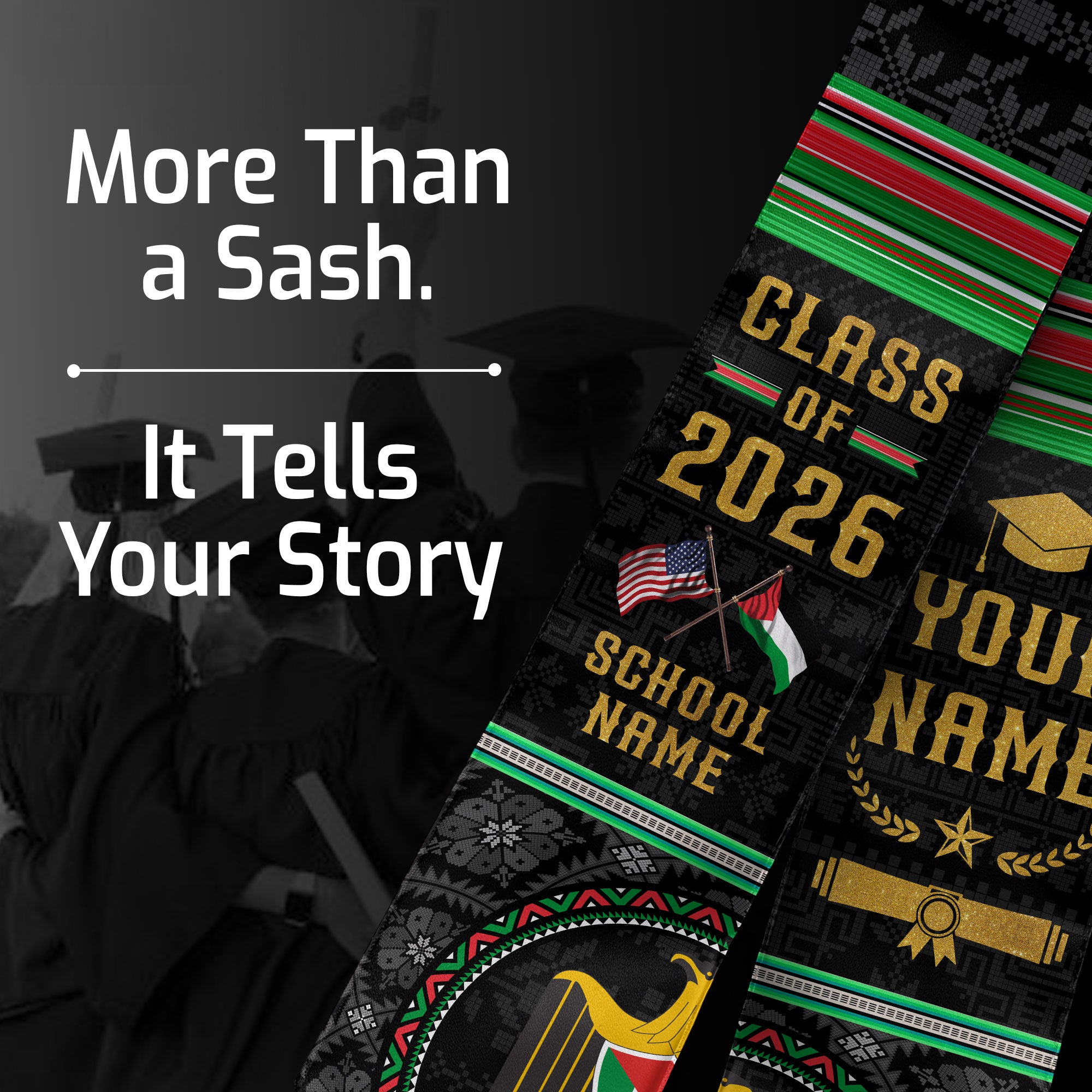 Palestinian Graduation Stole 2026, Palestine Flag Sash, Graduation Stole with Custom Details