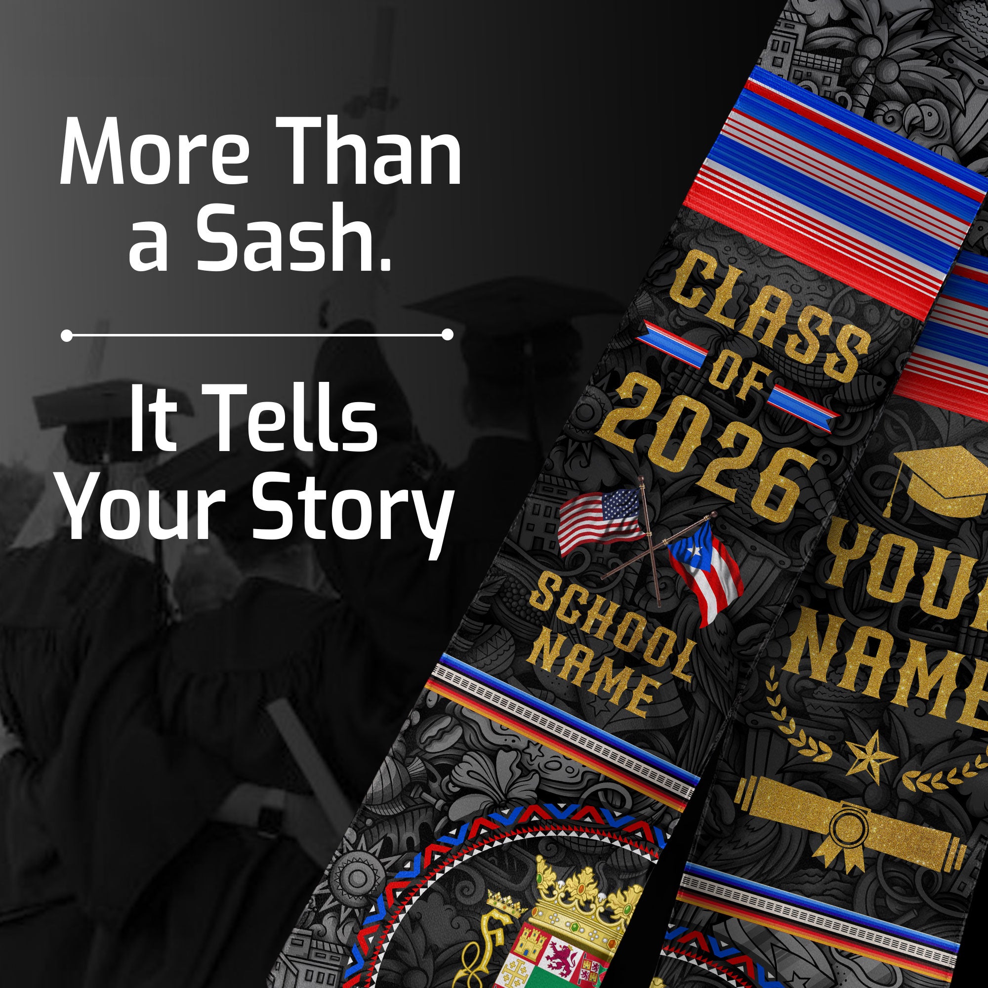 Puerto Rican Graduation Stole 2026, Puerto Rico Flag Sash, Graduation Stole with Custom Details