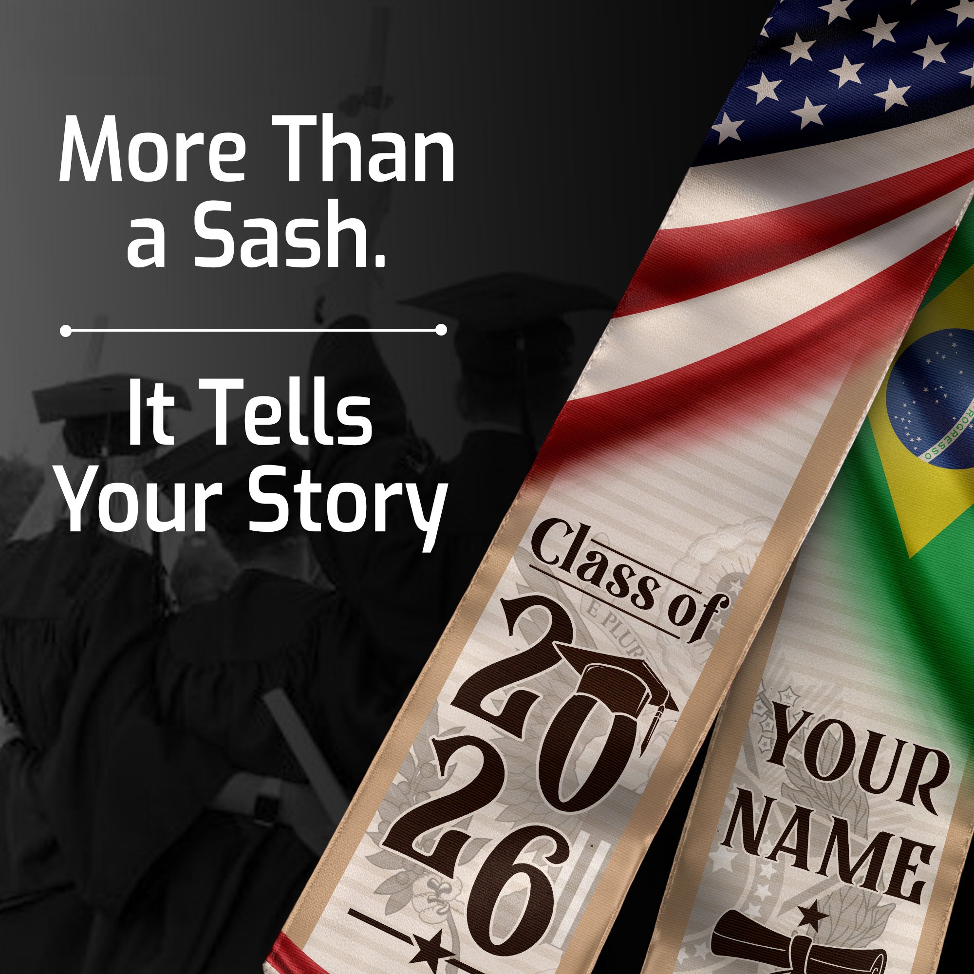 Brazil Graduation Sash 2026, Brazilian Flag Graduation Stole, Custom Brazil Grad Stole