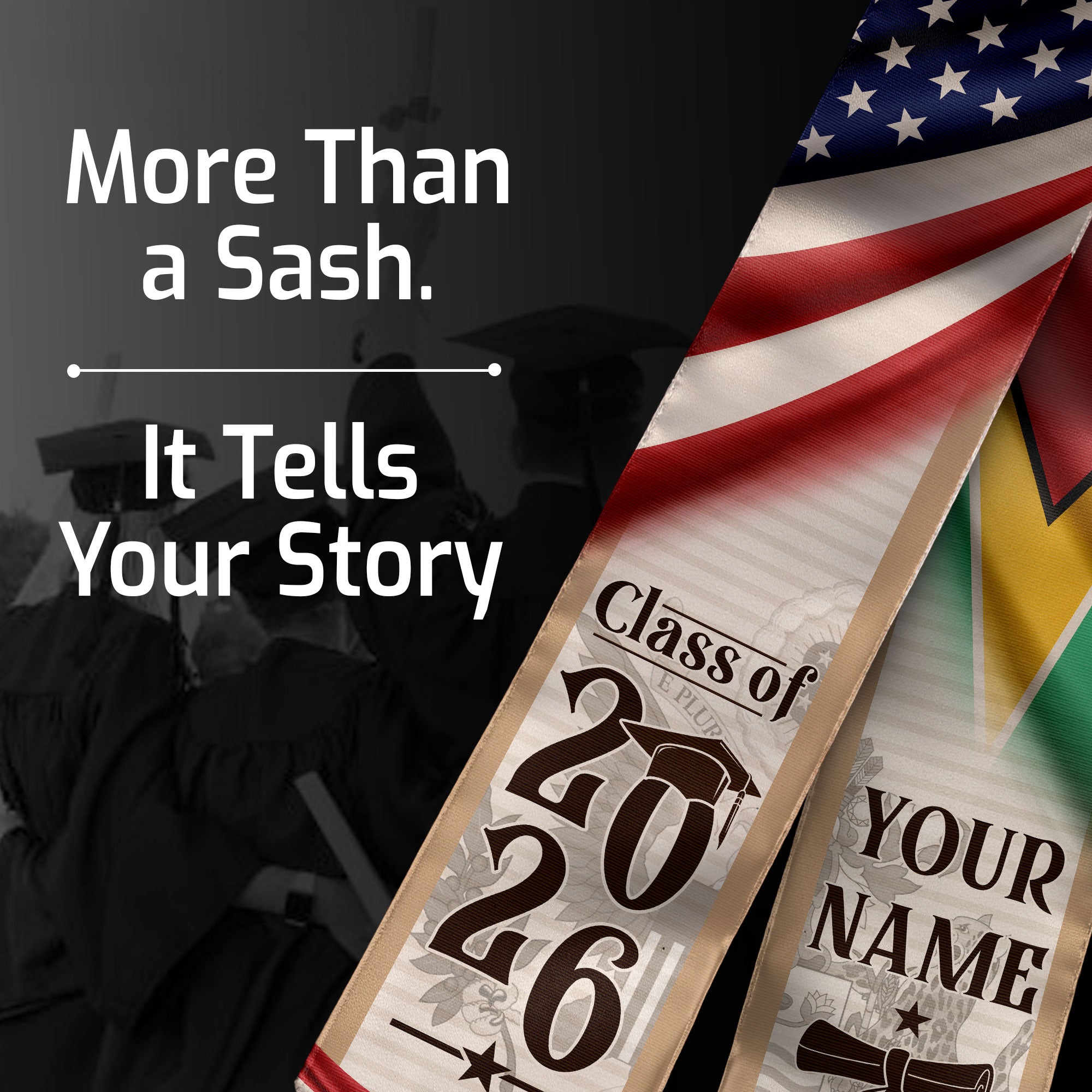 Guyanese Graduation Stole 2026, Guyana Flag Sash, Custom Graduation Sash for Graduates