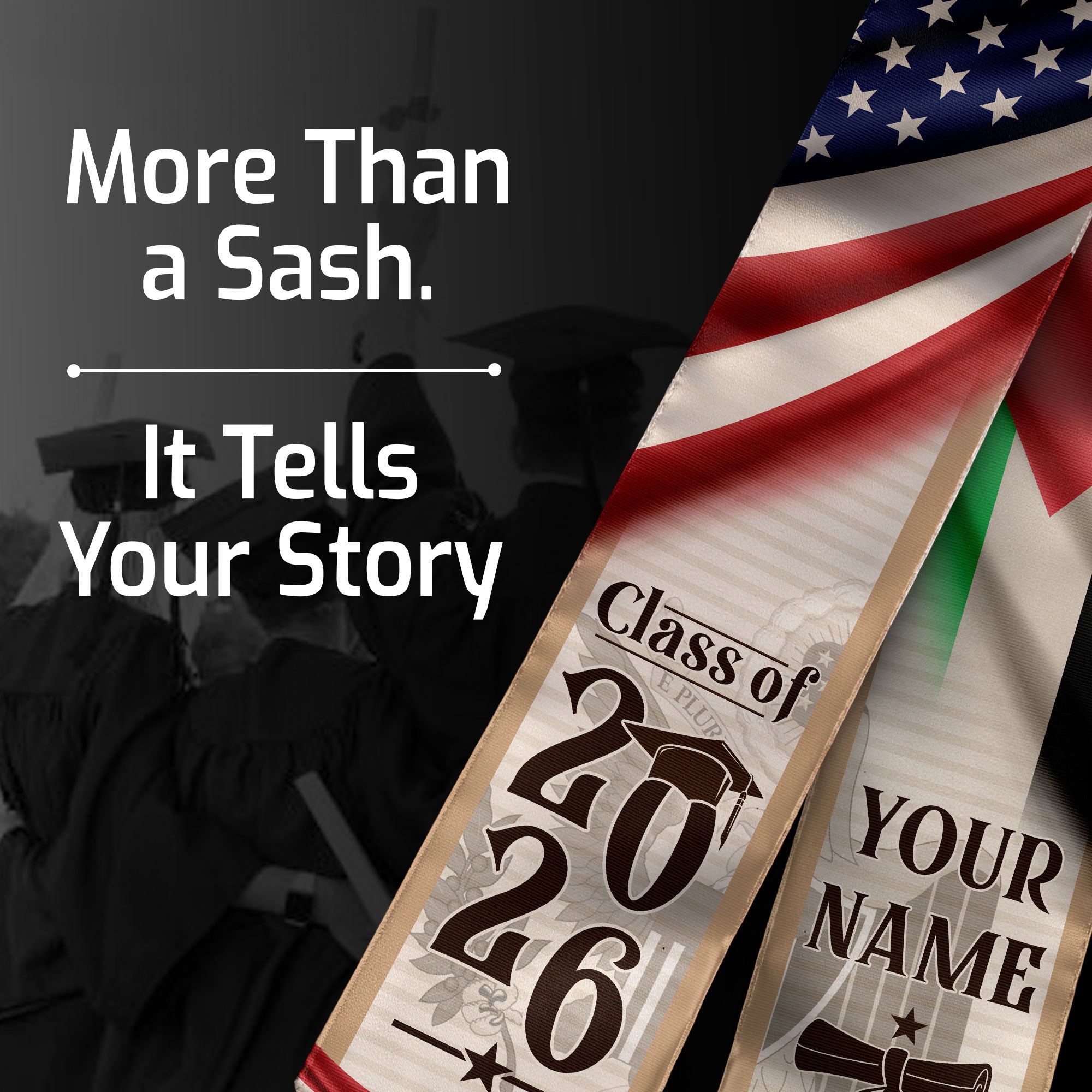 Palestine Graduation Sash 2026, Palestinian Flag Graduation Stole, Custom Accent for Grads