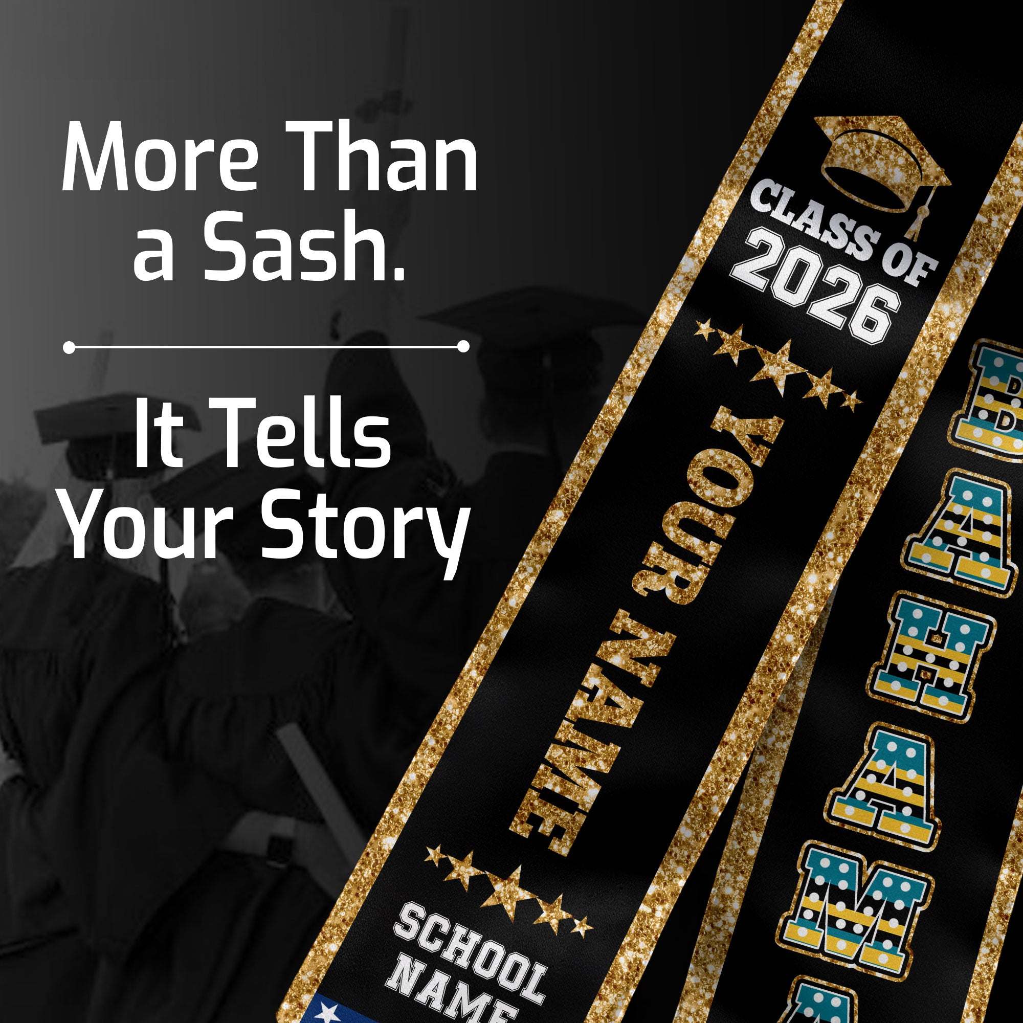 Bahamas Graduation Stole 2026, Bahamas Flag Sash, Personal Detail Option for Graduates