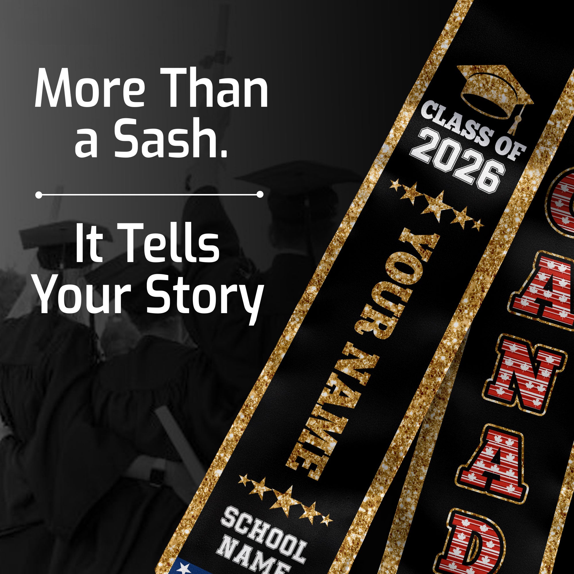 Canada Graduation Stole 2026, Canada Flag Sash, Personal Detail Option for Graduates