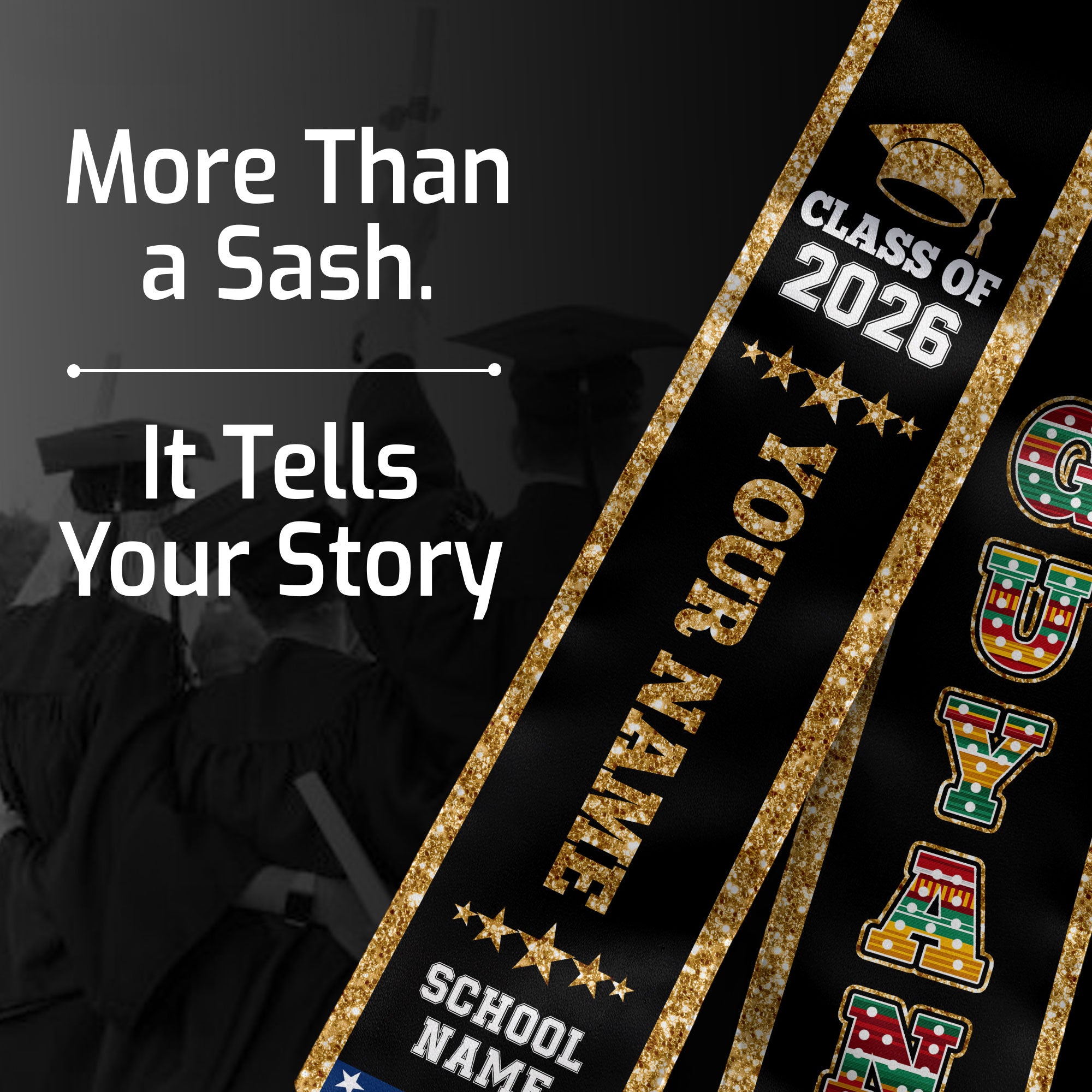 Guyana Graduation Stole 2026, Guyana Flag Sash, Personal Detail Option for Graduates