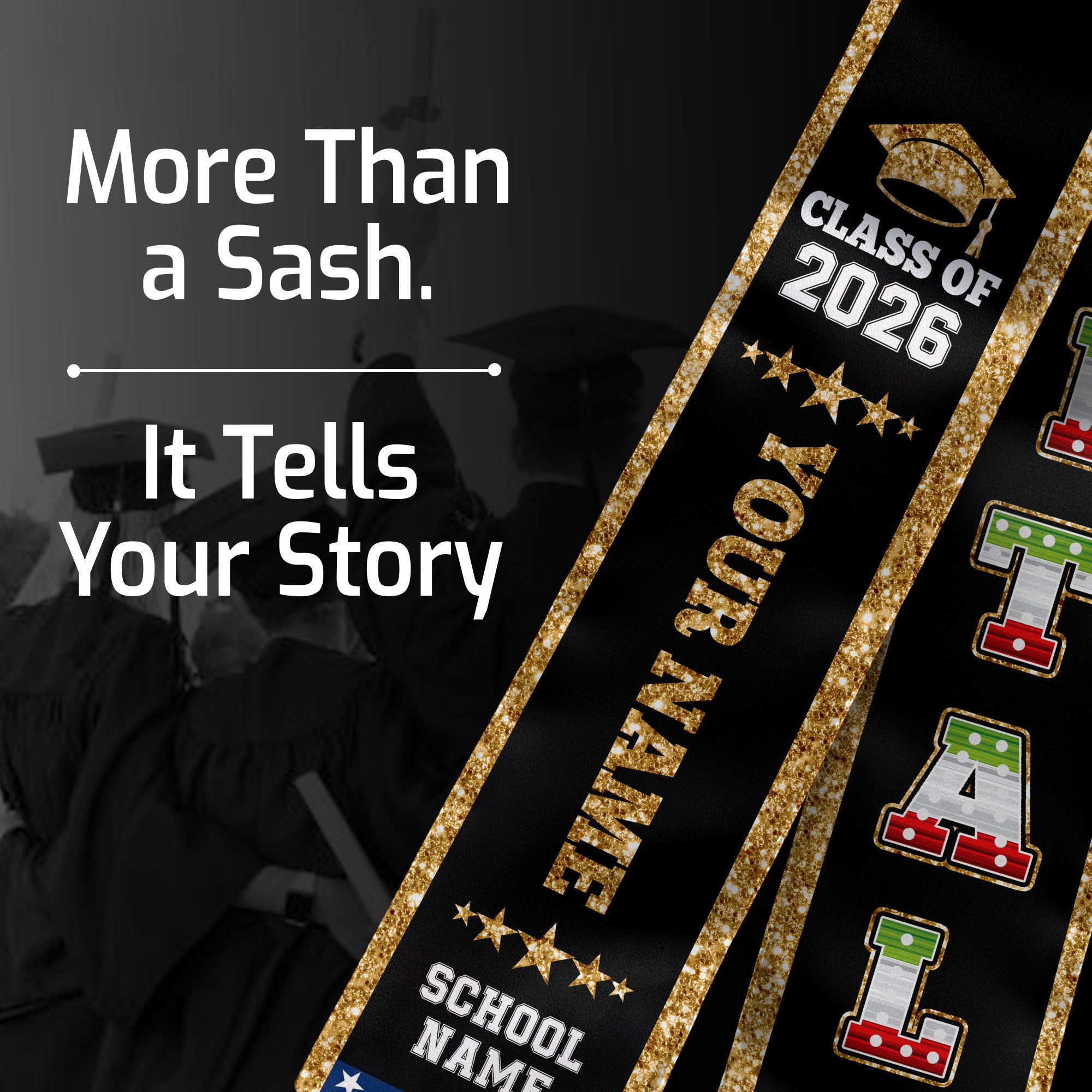 Italy Graduation Stole 2026, Italy Flag Sash, Personal Detail Option for Graduates