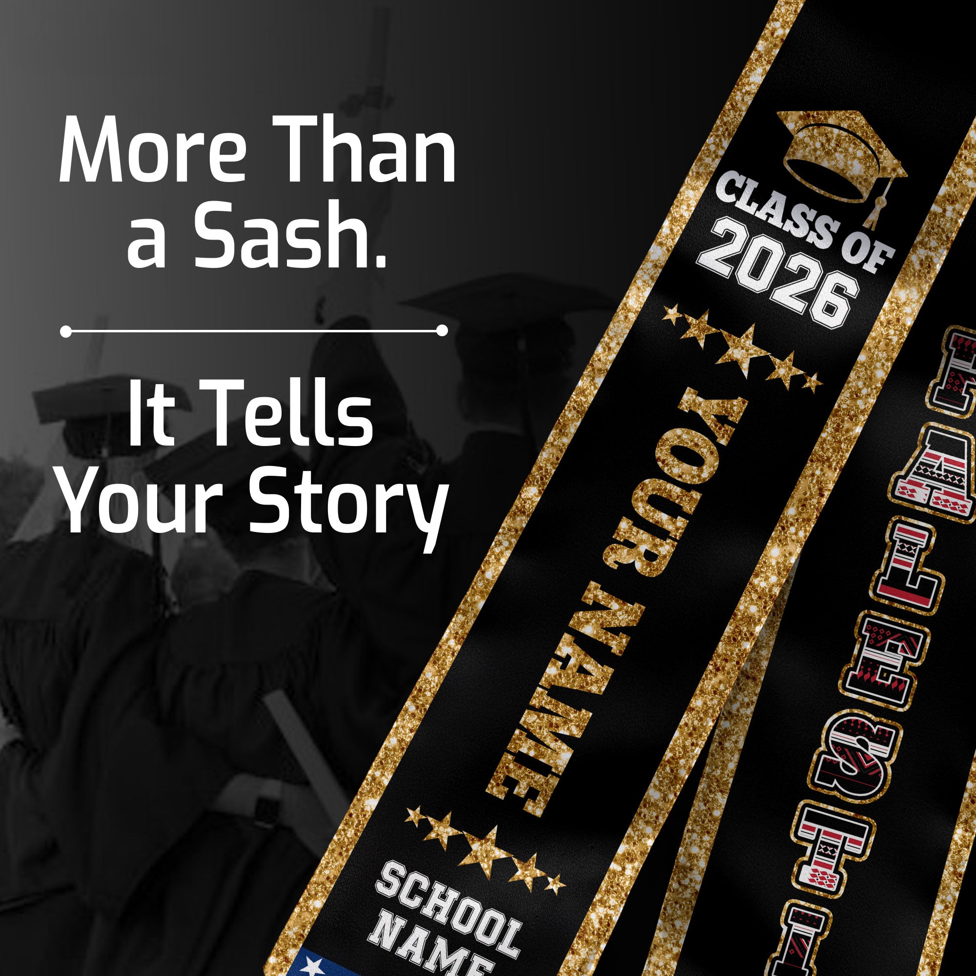 Palestine Graduation Stole 2026, Palestine Flag Sash, Personal Detail Option for Graduates