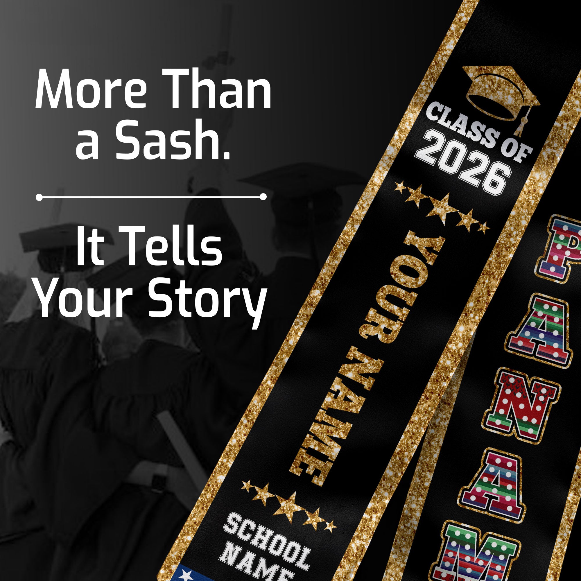 Panama Graduation Stole 2026, Panama Flag Sash, Personal Detail Option for Graduates