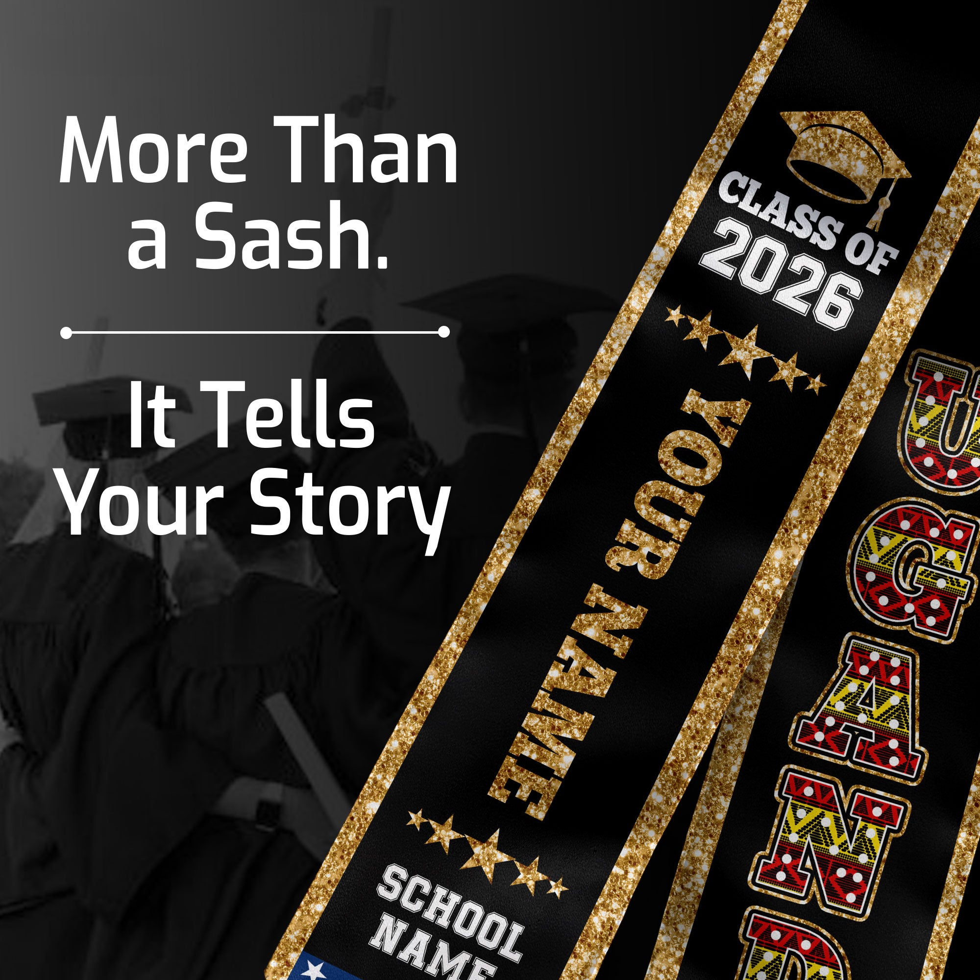 Uganda Graduation Stole 2026, Uganda Flag Sash, Personal Detail Option for Graduates