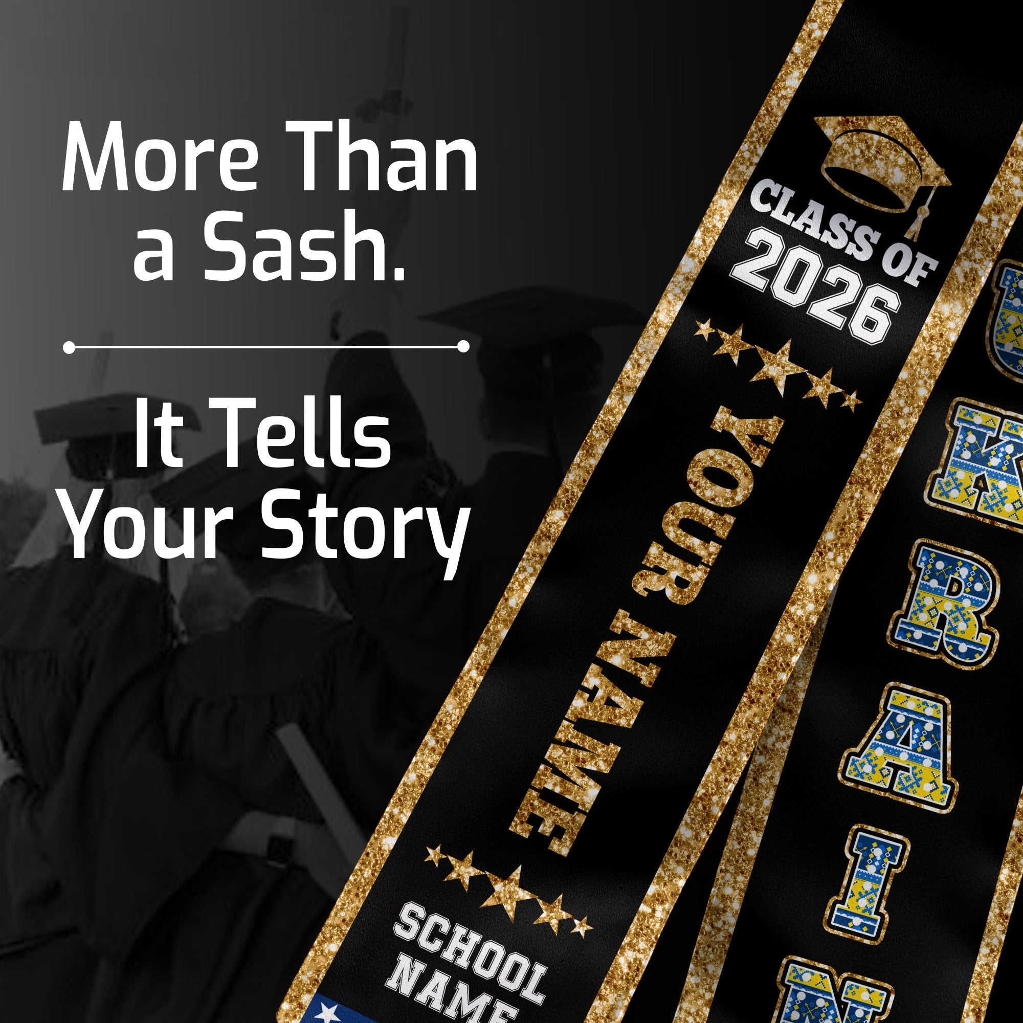 Ukraine Graduation Stole 2026, Ukraine Flag Sash, Personal Detail Option for Graduates