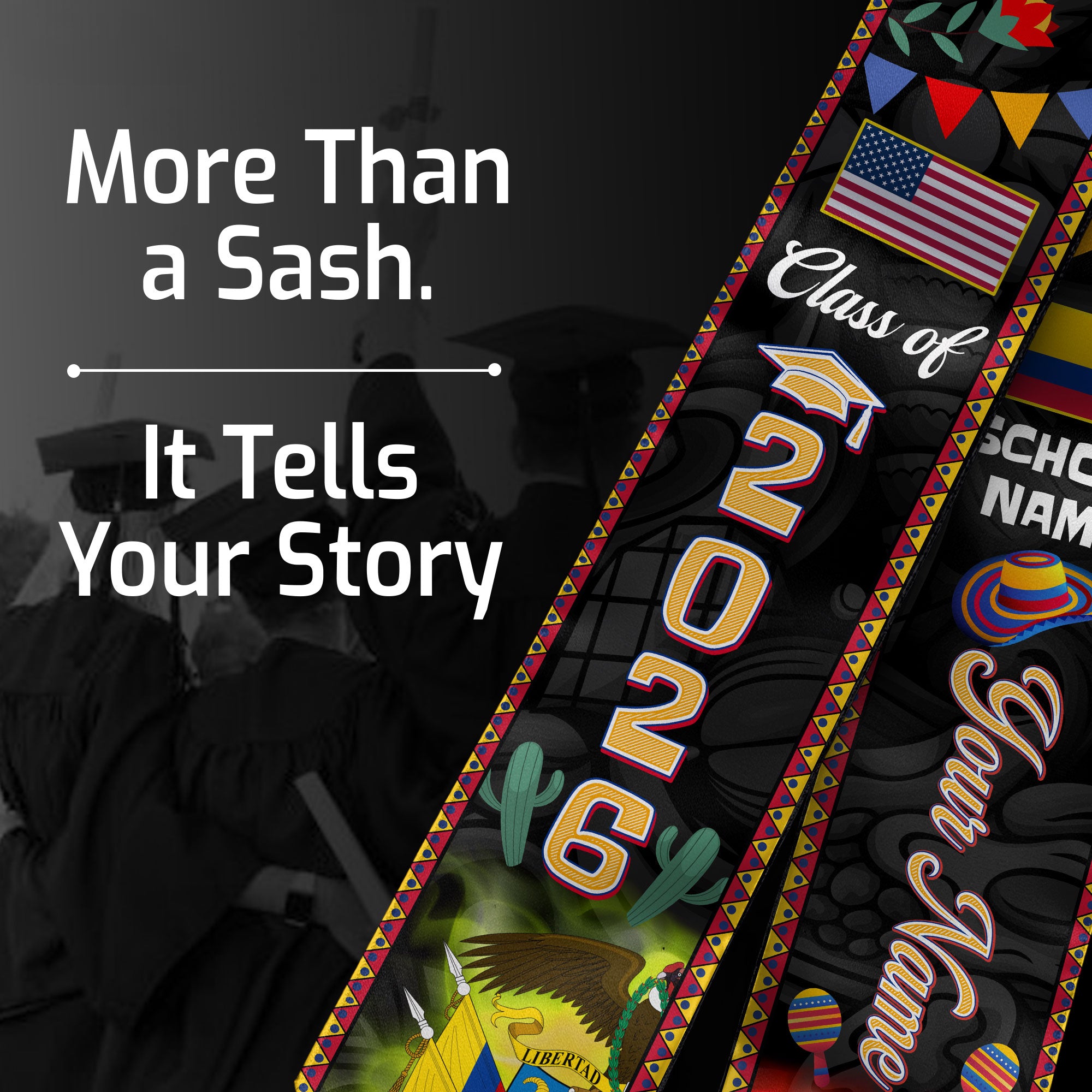 Colombia Graduation Stole 2026, Colombian Flag Graduation Sash, Custom Details Grad Stole
