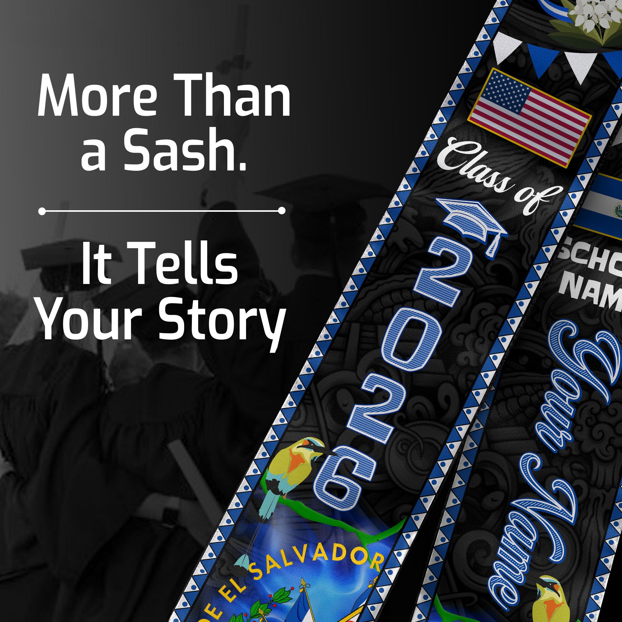 Customized El Salvador Graduation Stole, Salvadoran Flag Stole, Custom Graduation Sash 2026, Class of 2026