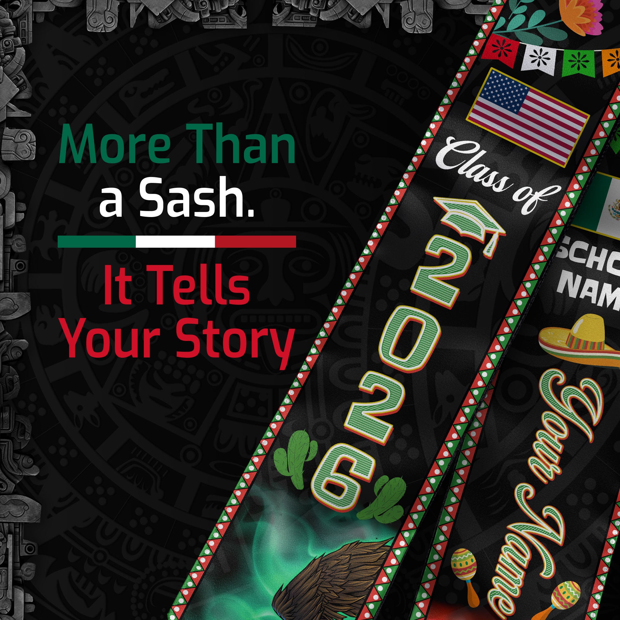 Mexico Graduation Stole 2026, Mexican Flag Sash, Add Name & Year Detail Option for Grads