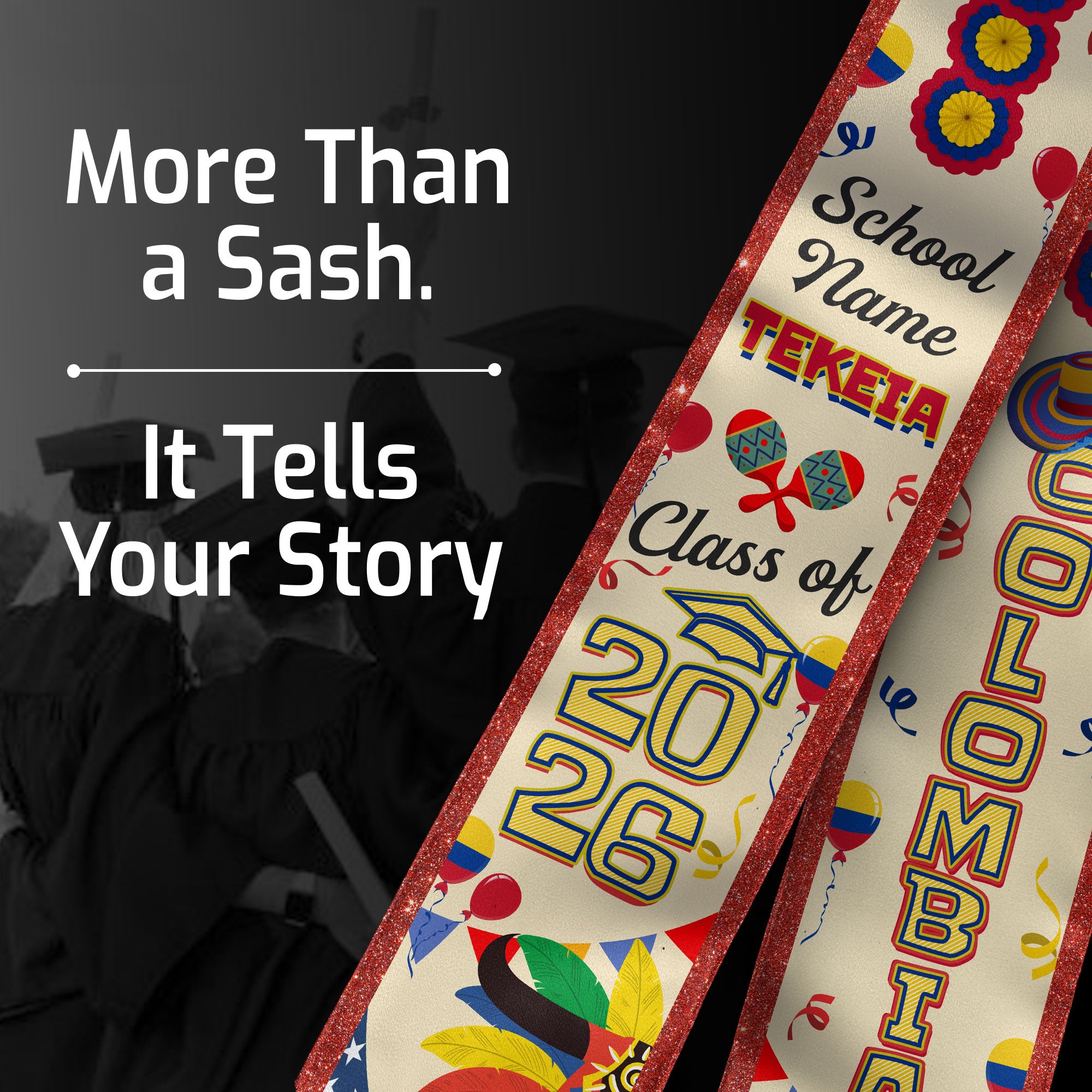 Colombia Flag Graduation Stole 2026, Colombian Grad Sash, Custom Option Class of 2026