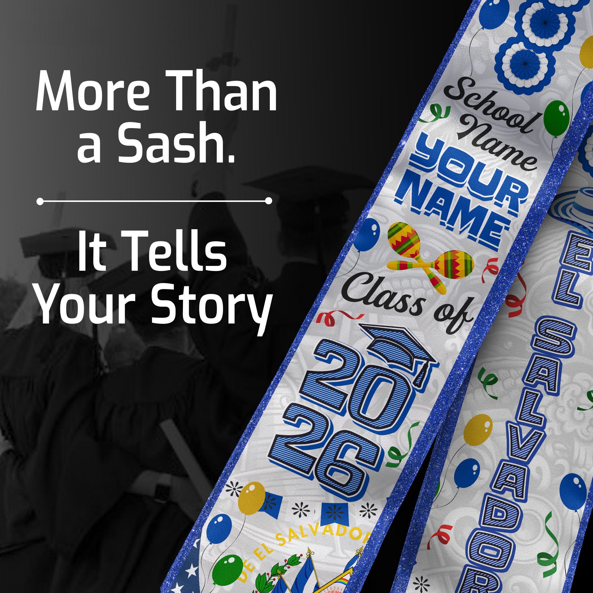 Customized Graduation Stole El Salvador, El Salvador Flag Graduation Sash, Custom Stole for Graduation 2026
