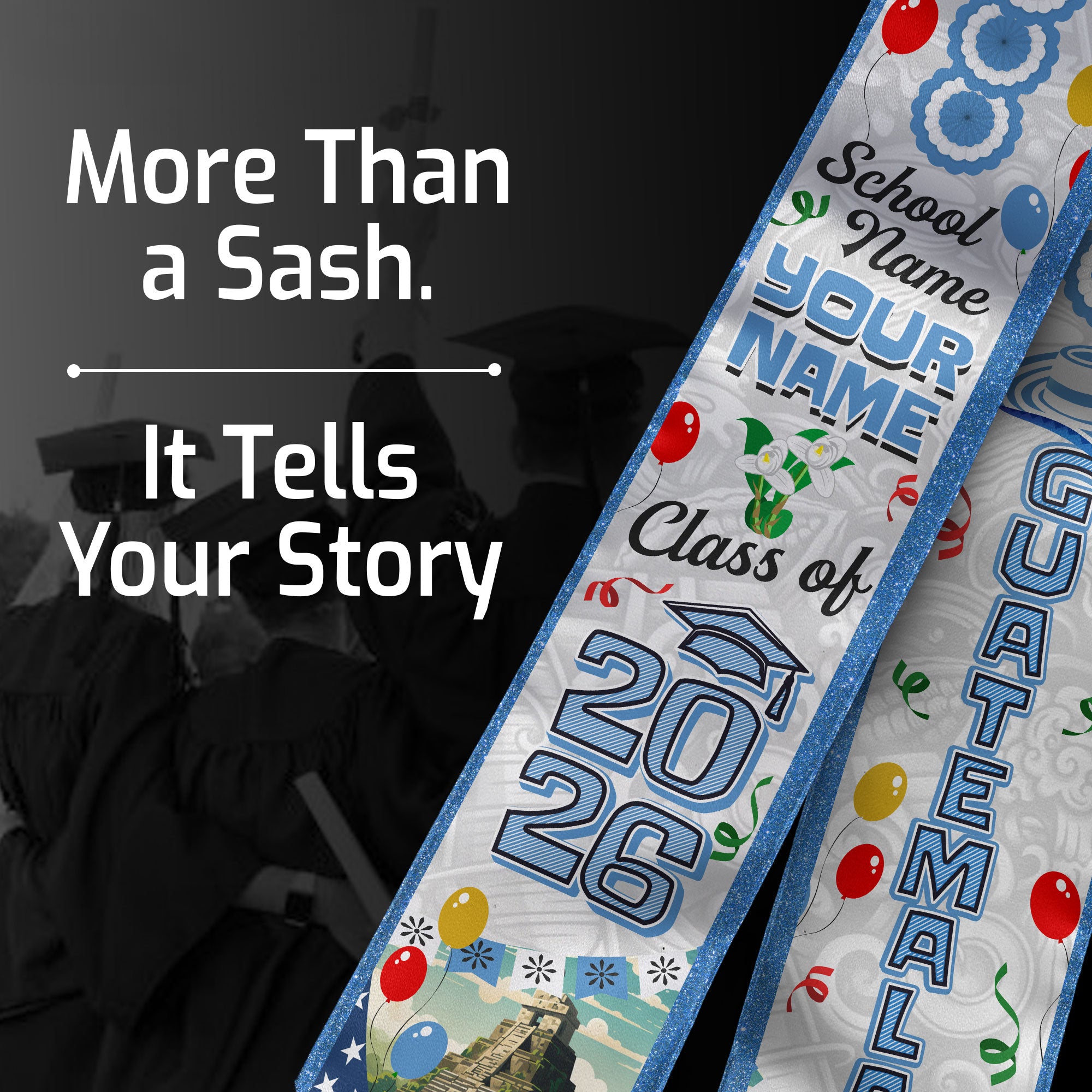 Customized Graduation Stole Guatemala, Guatemala Flag Graduation Sash, Custom Stole for Graduation 2026
