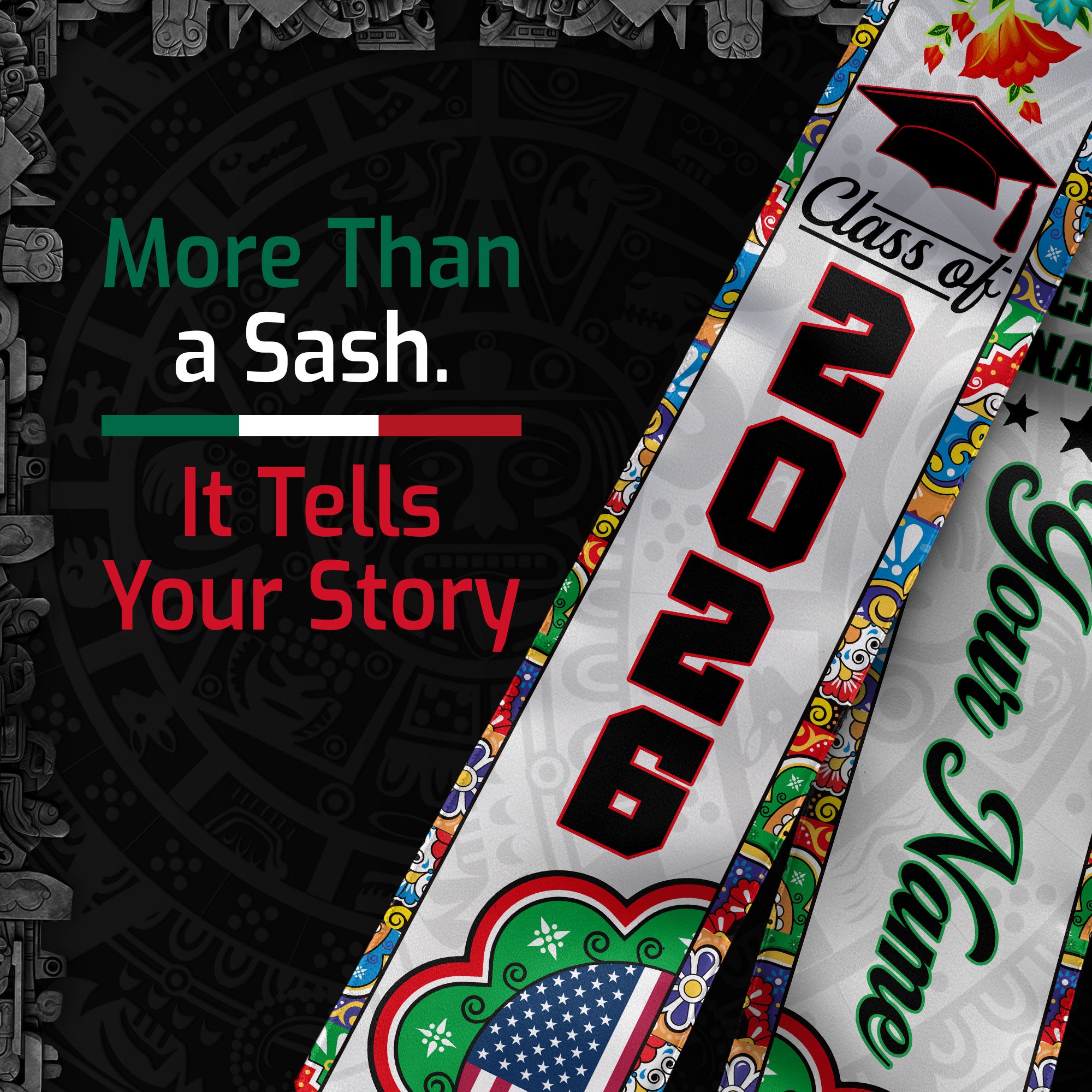2026 Mexico Flag Graduation Stole, Mexican Sash for Grads, Optional Name Detail