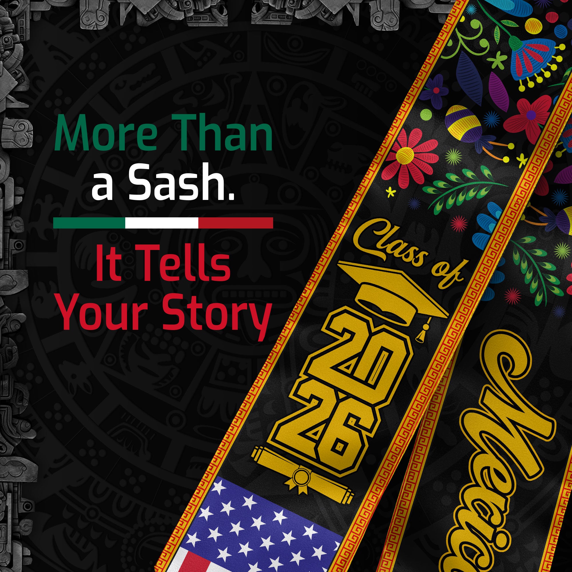 Mexican Graduation Sash 2026, Mexico Flag Stole, Classic Graduation Accessory for Grads