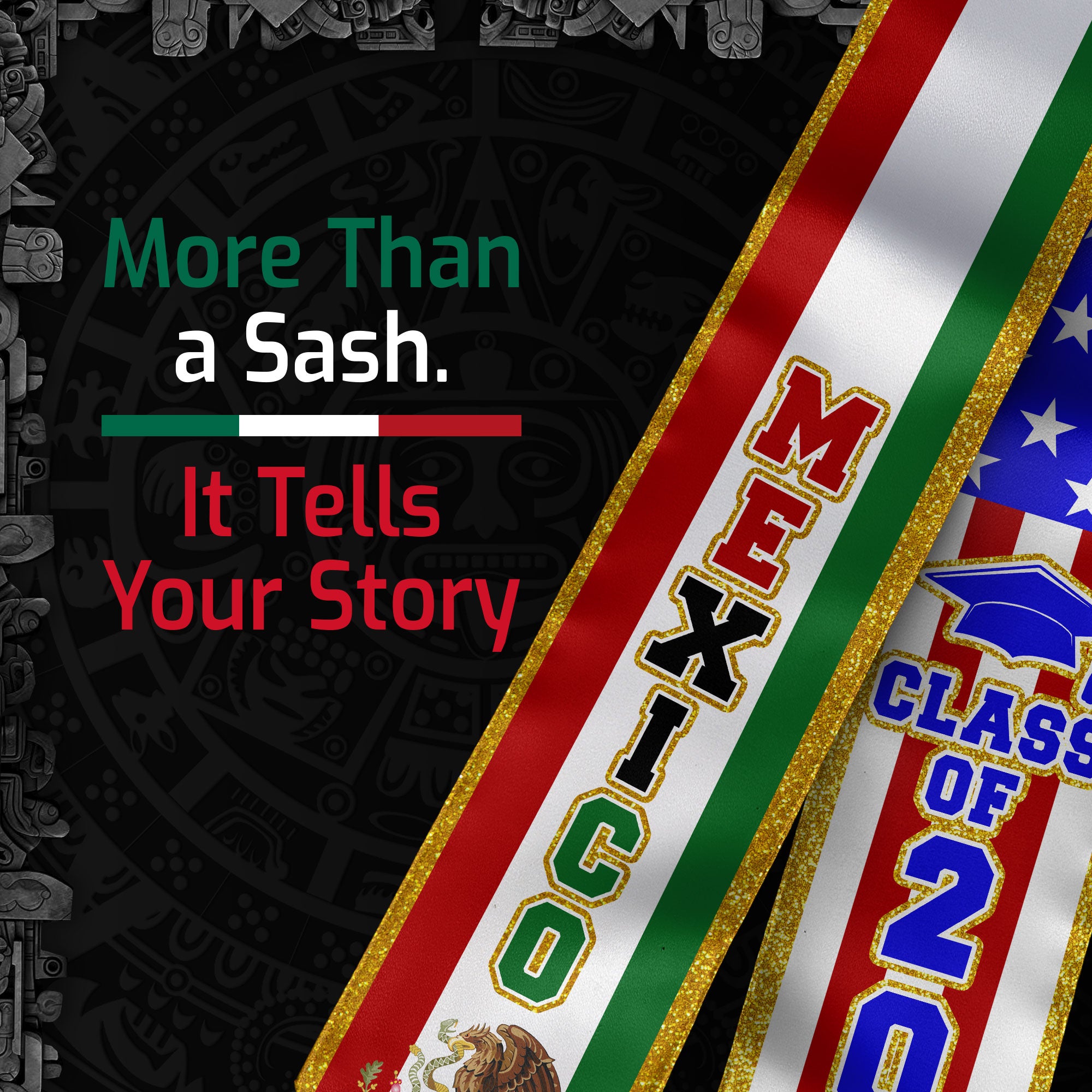 Mexico Flag Graduation Stole 2026, Mexican Sash for Graduation, Classic Photo Ceremony