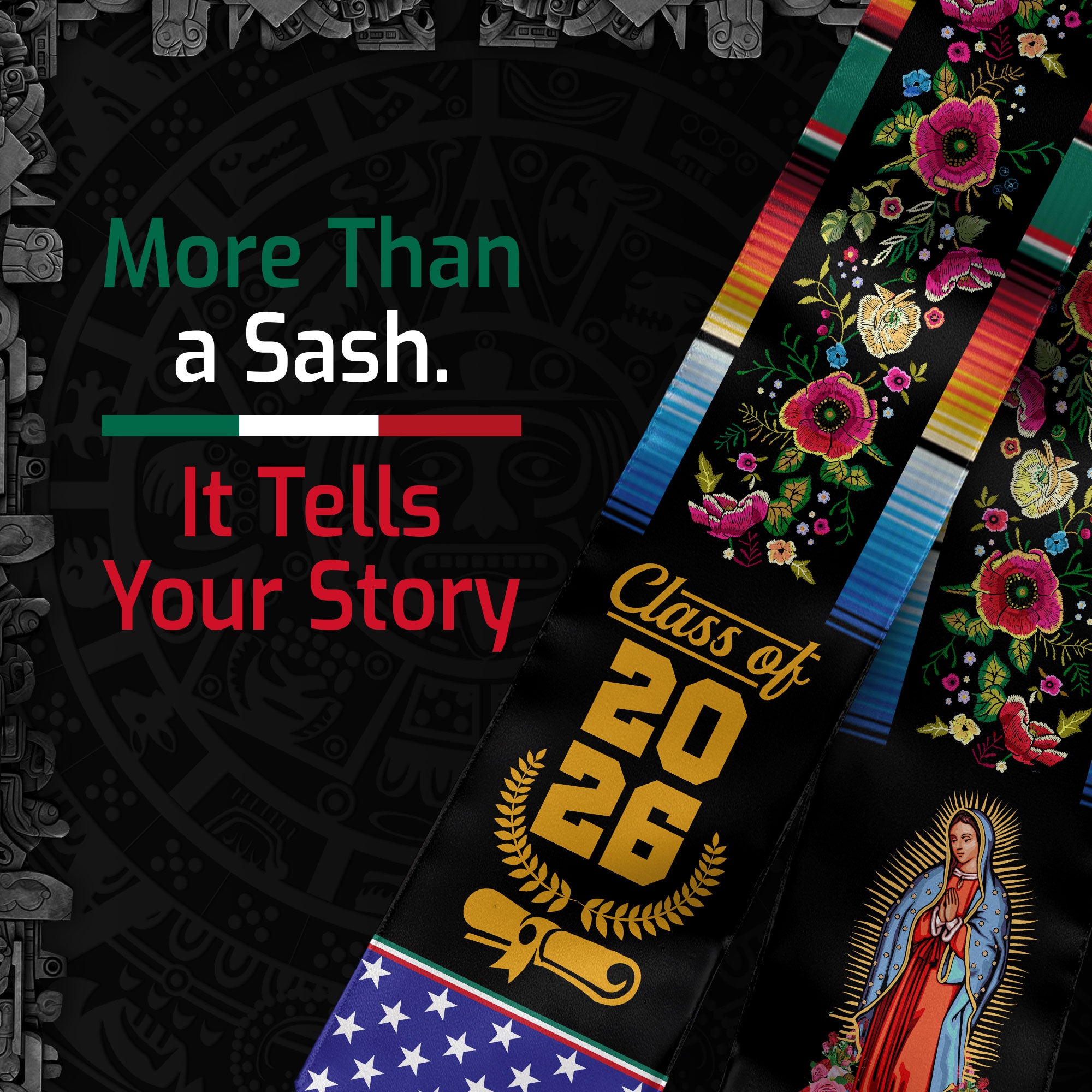 2026 Mexico Graduation Sash, Mexican Flag Stole for Graduates, Traditional Stole Gift