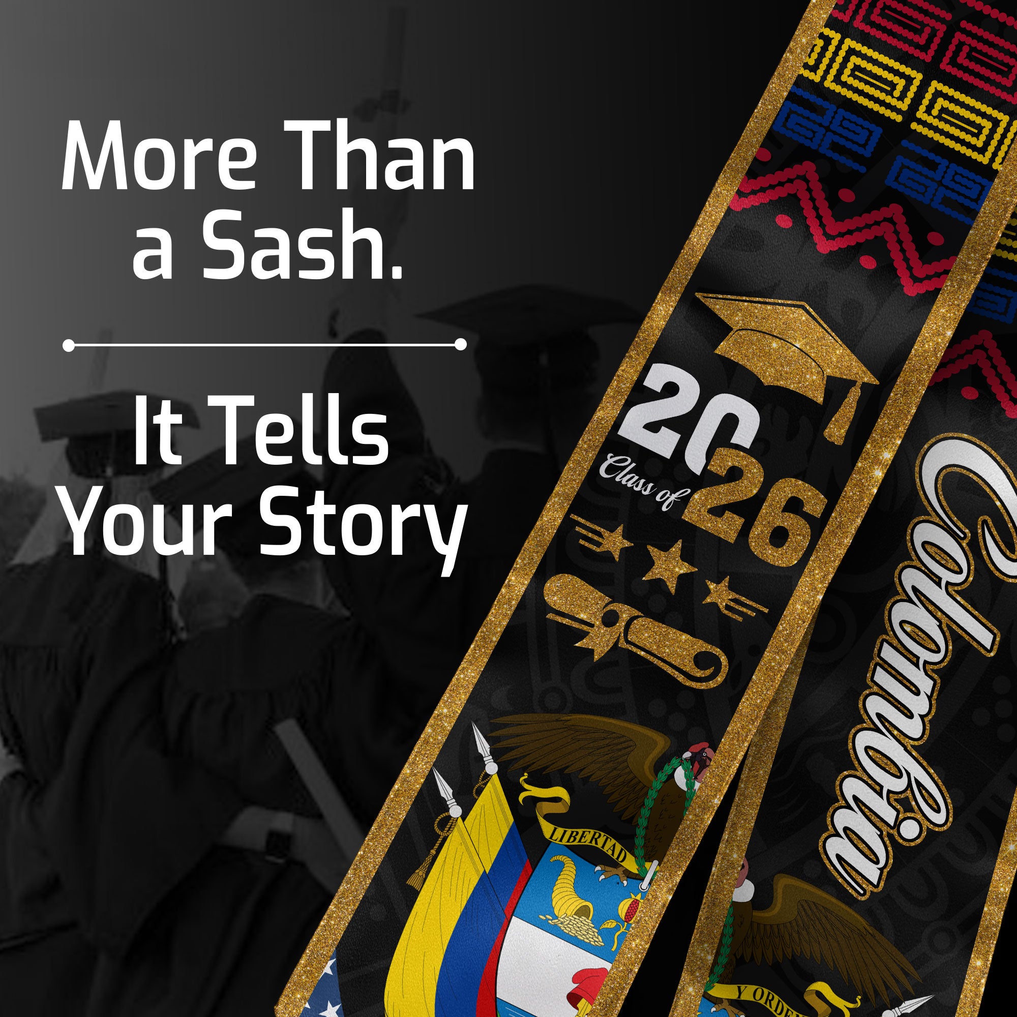 Colombia Flag Graduation Sash 2026, Classic Graduation Stole for Academic Ceremony Class of 2026
