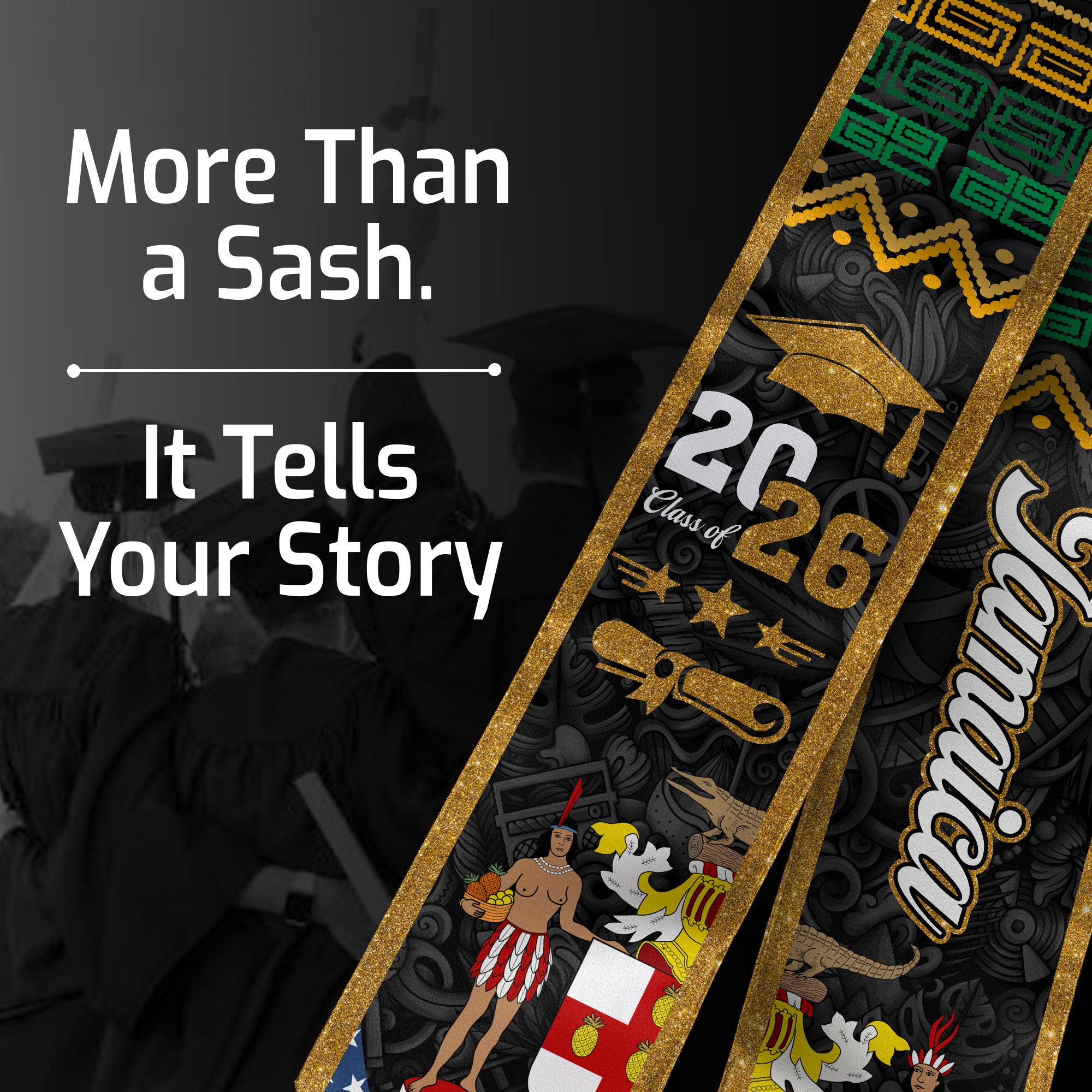 Jamaica American Graduation Stole, Jamaica Flag Graduation Sash Class of 2026