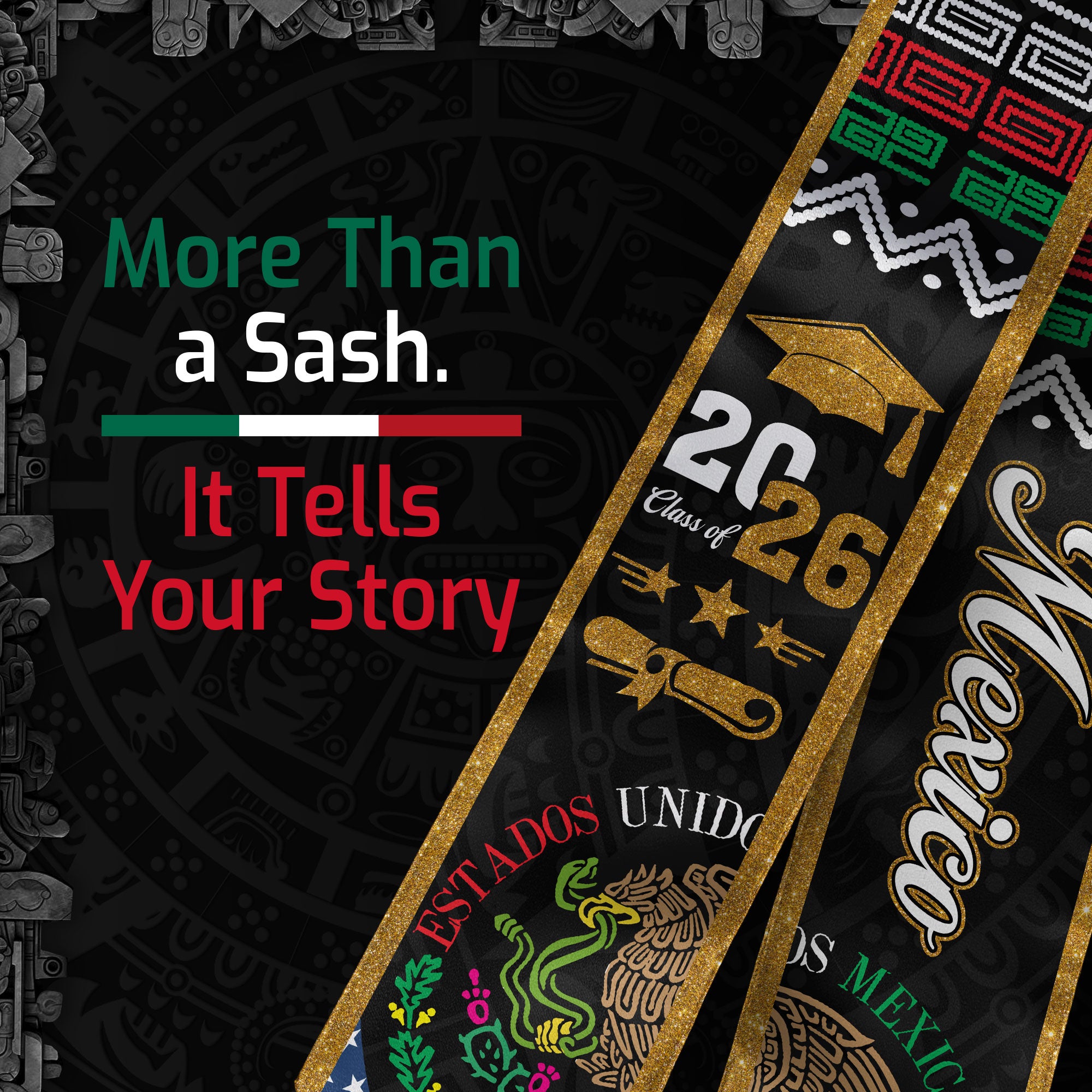 2026 Mexican Flag Stole, Mexico Graduation Sash for Graduates, Traditional Graduation Wear